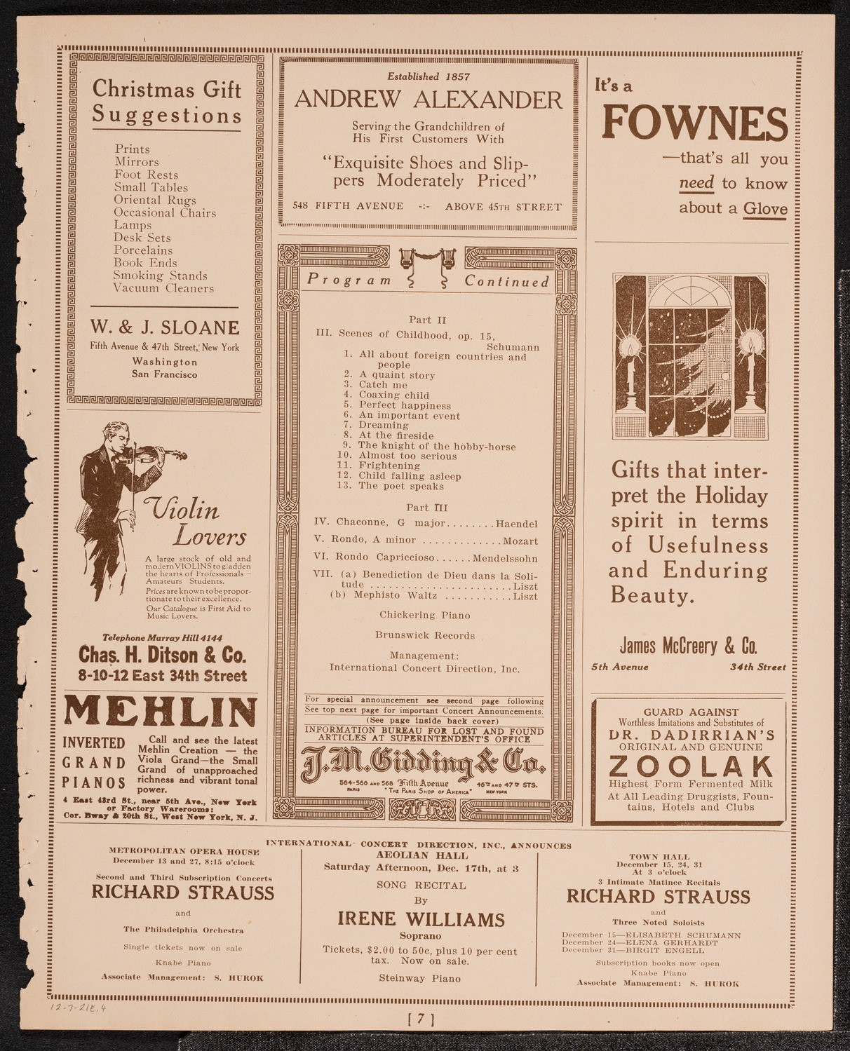 Elly Ney, Piano, December 7, 1921, program page 7