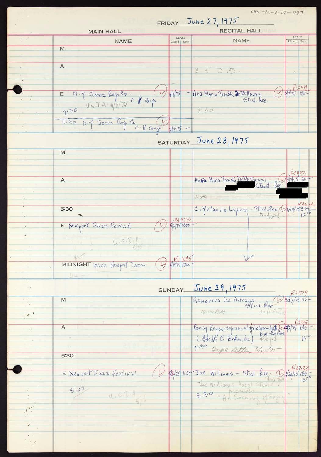 Carnegie Hall Booking Ledger, volume 20, page 87