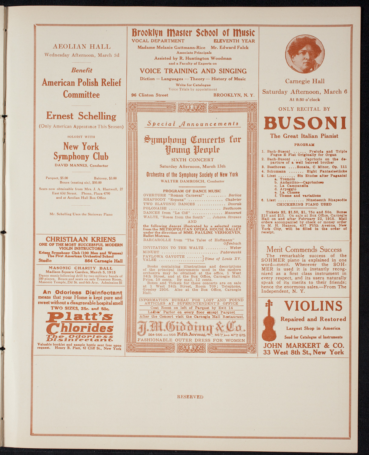 Desider Josef Vecsei with the New York Symphony Orchestra, March 2, 1915, program page 9