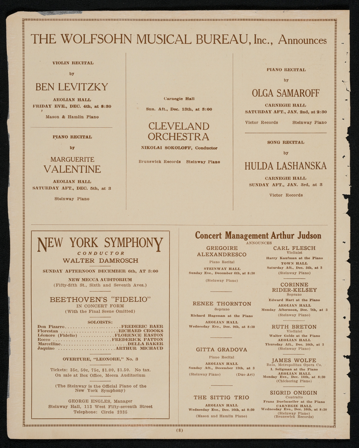 New York Symphony Orchestra, December 4, 1925, program page 8