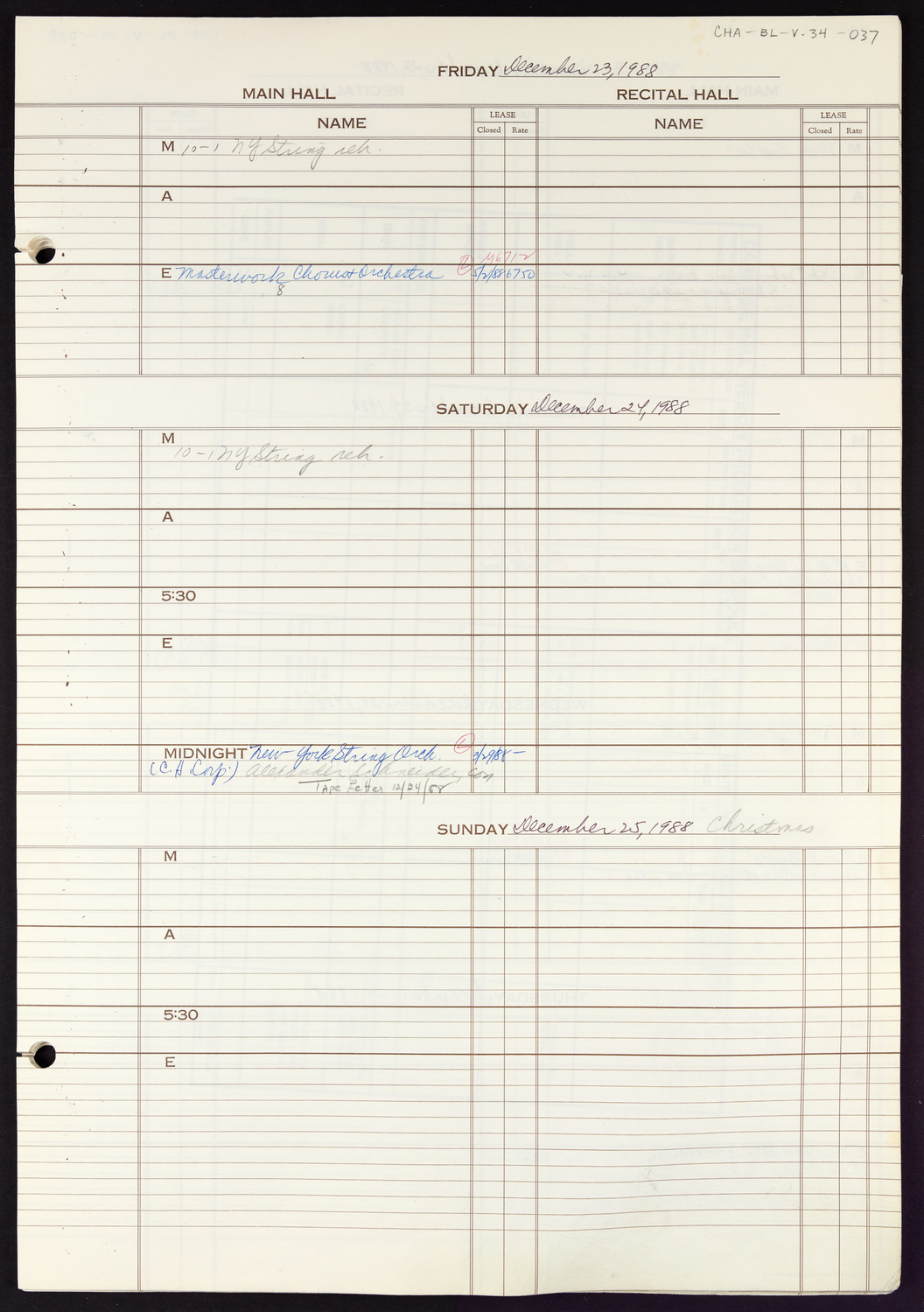 Carnegie Hall Booking Ledger, volume 34, page 37