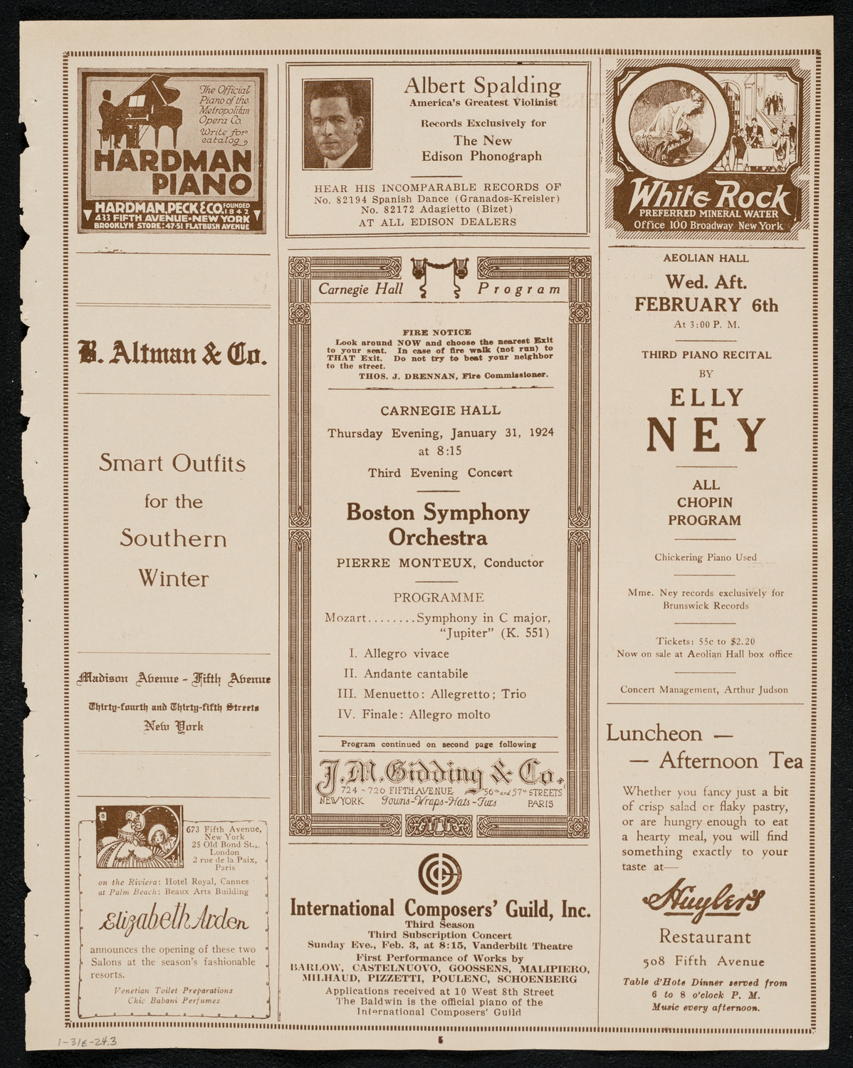 Boston Symphony Orchestra, January 31, 1924, program page 5