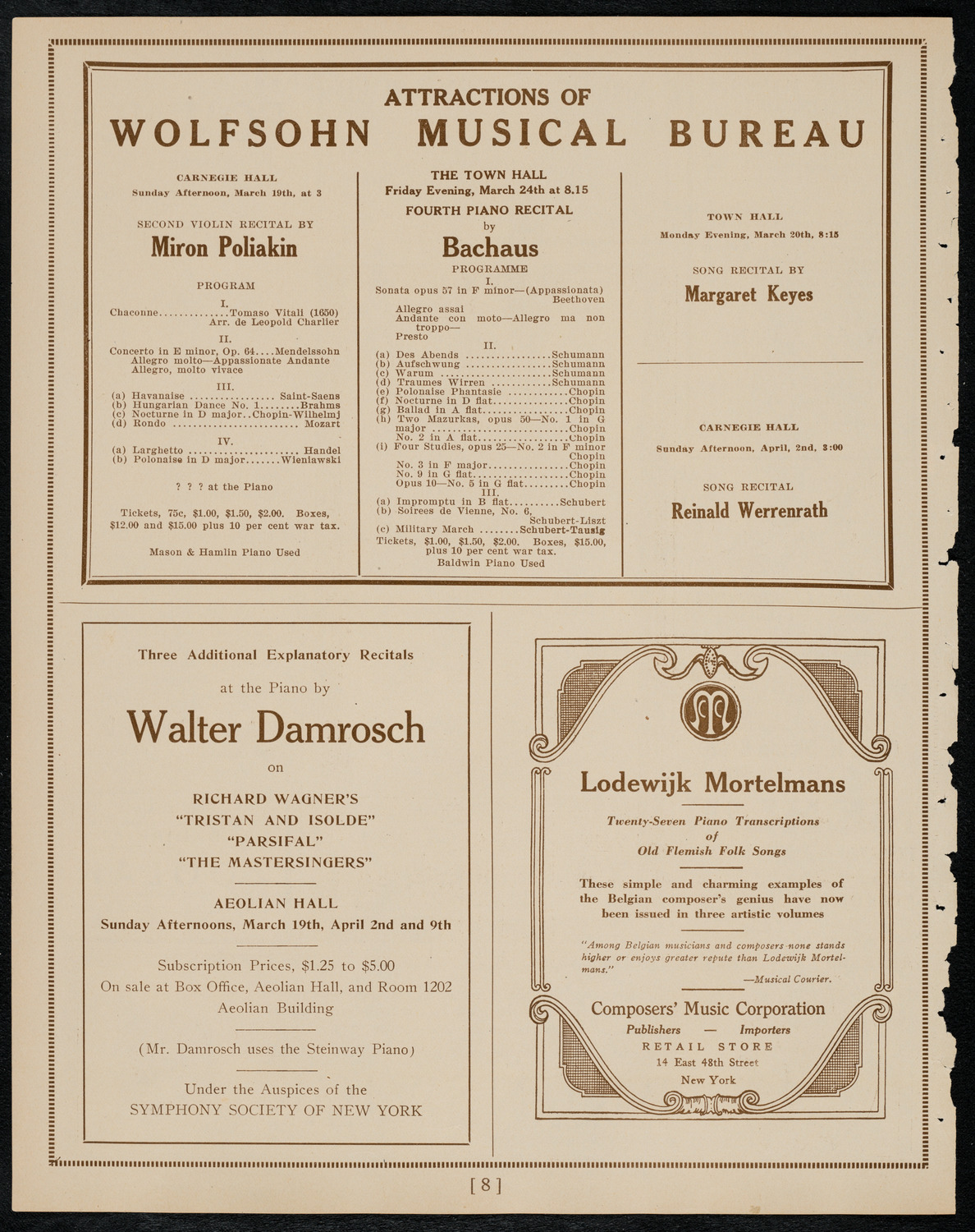 Alice Verlet, Soprano, March 17, 1922, program page 8