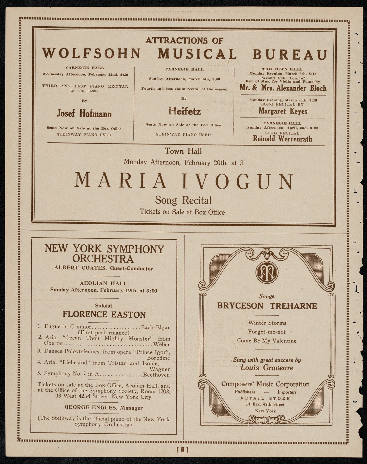 New York Philharmonic, February 18, 1922, program page 8