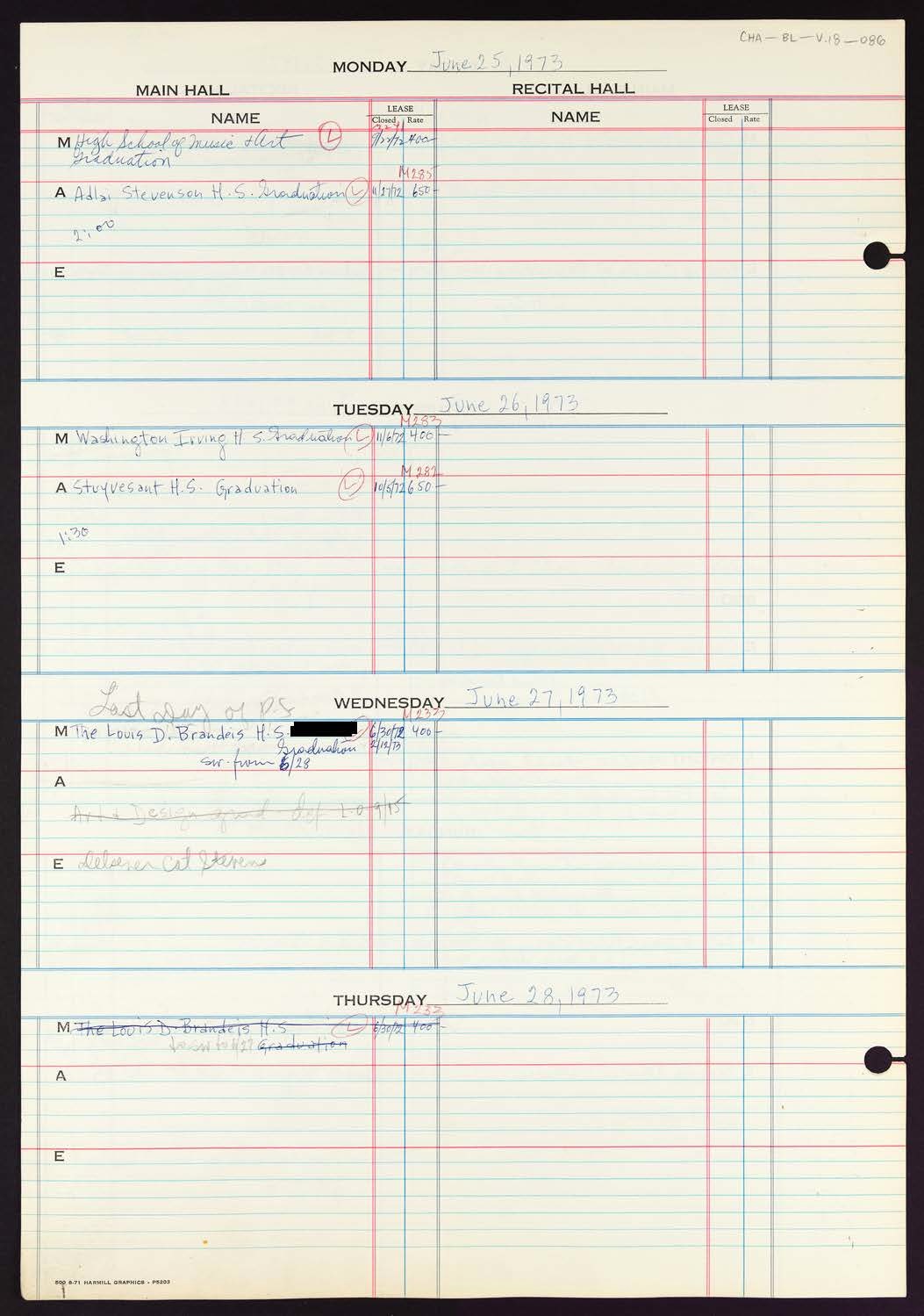 Carnegie Hall Booking Ledger, volume 18, page 86