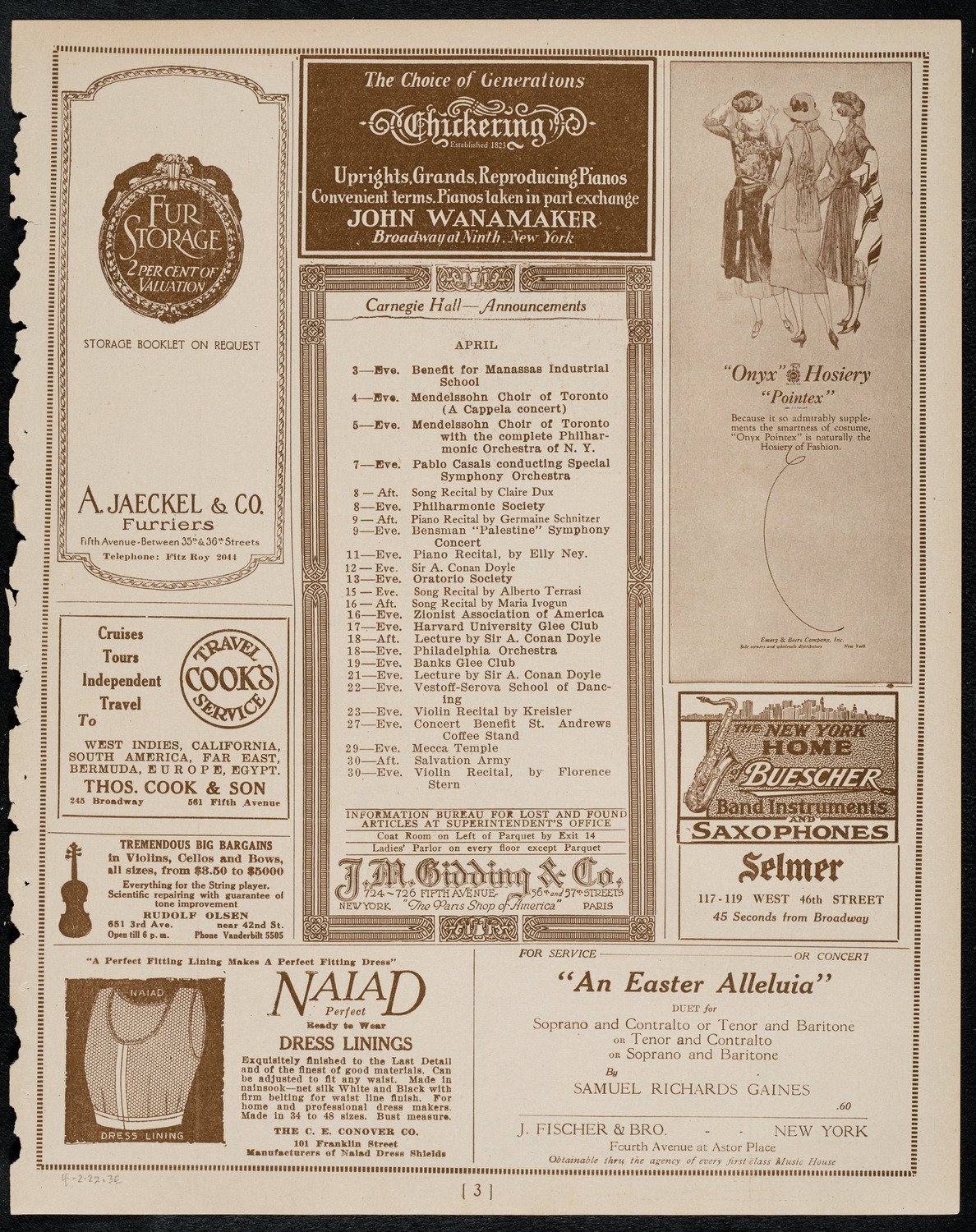 Sergei Rachmaninoff, Piano with the New York Symphony Orchestra, April 2, 1922, program page 3