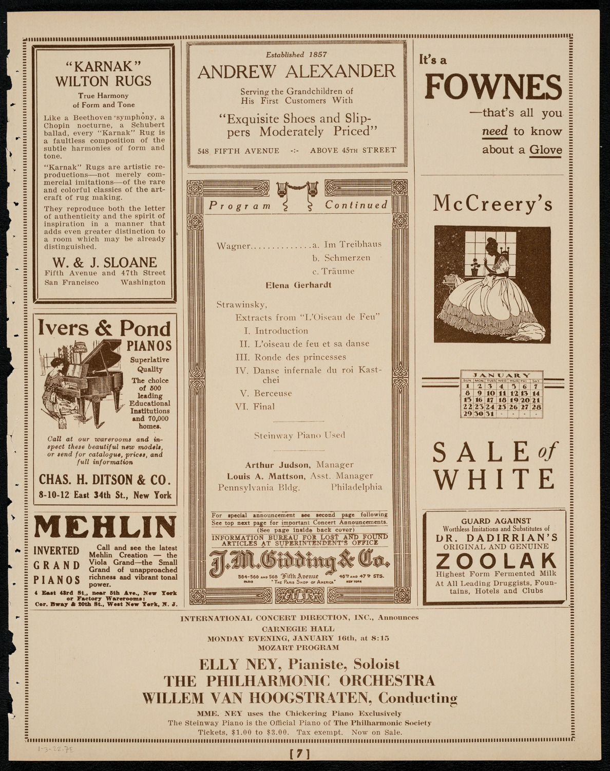 Philadelphia Orchestra, January 3, 1922, program page 7