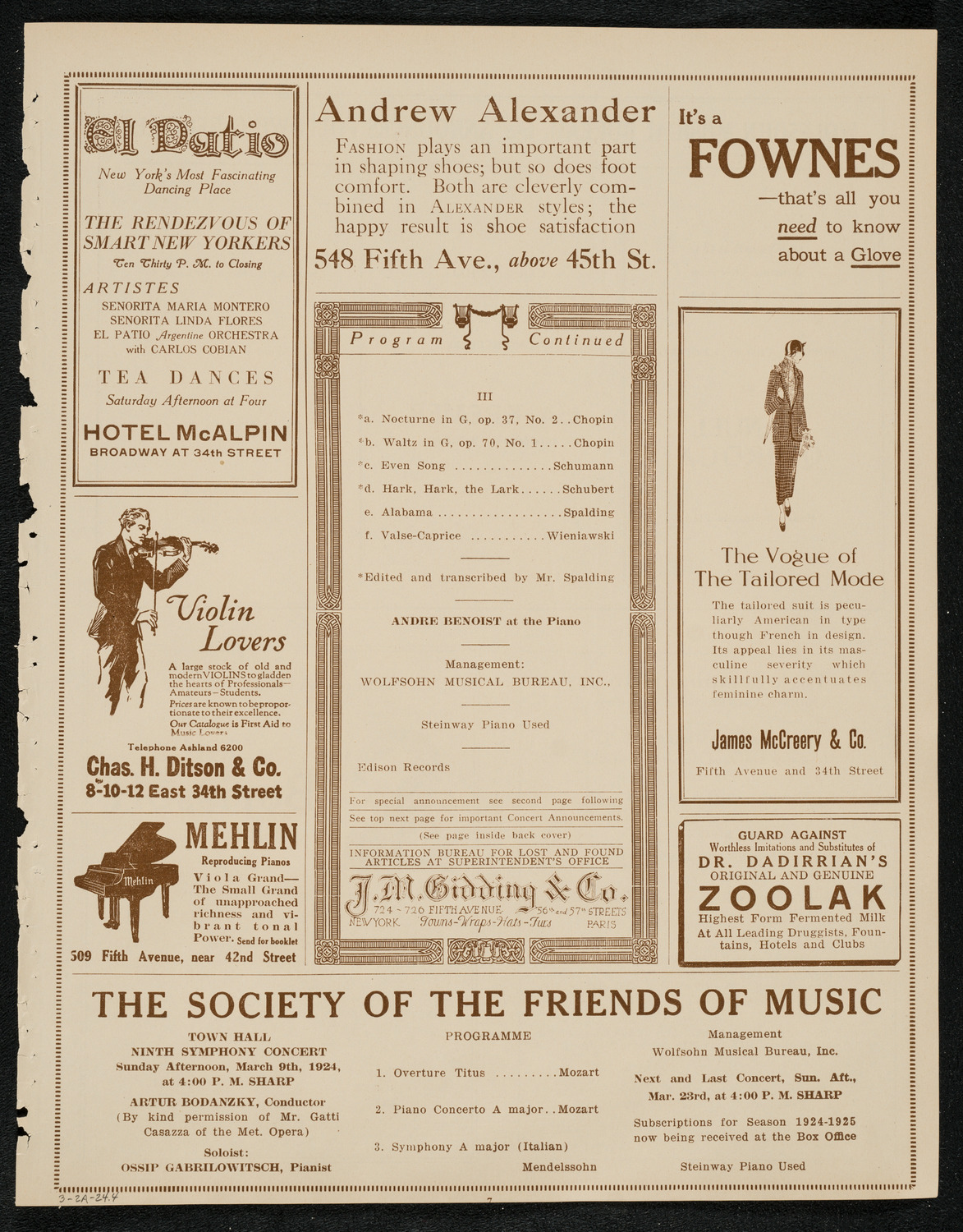 Albert Spalding, Violin, March 2, 1924, program page 7