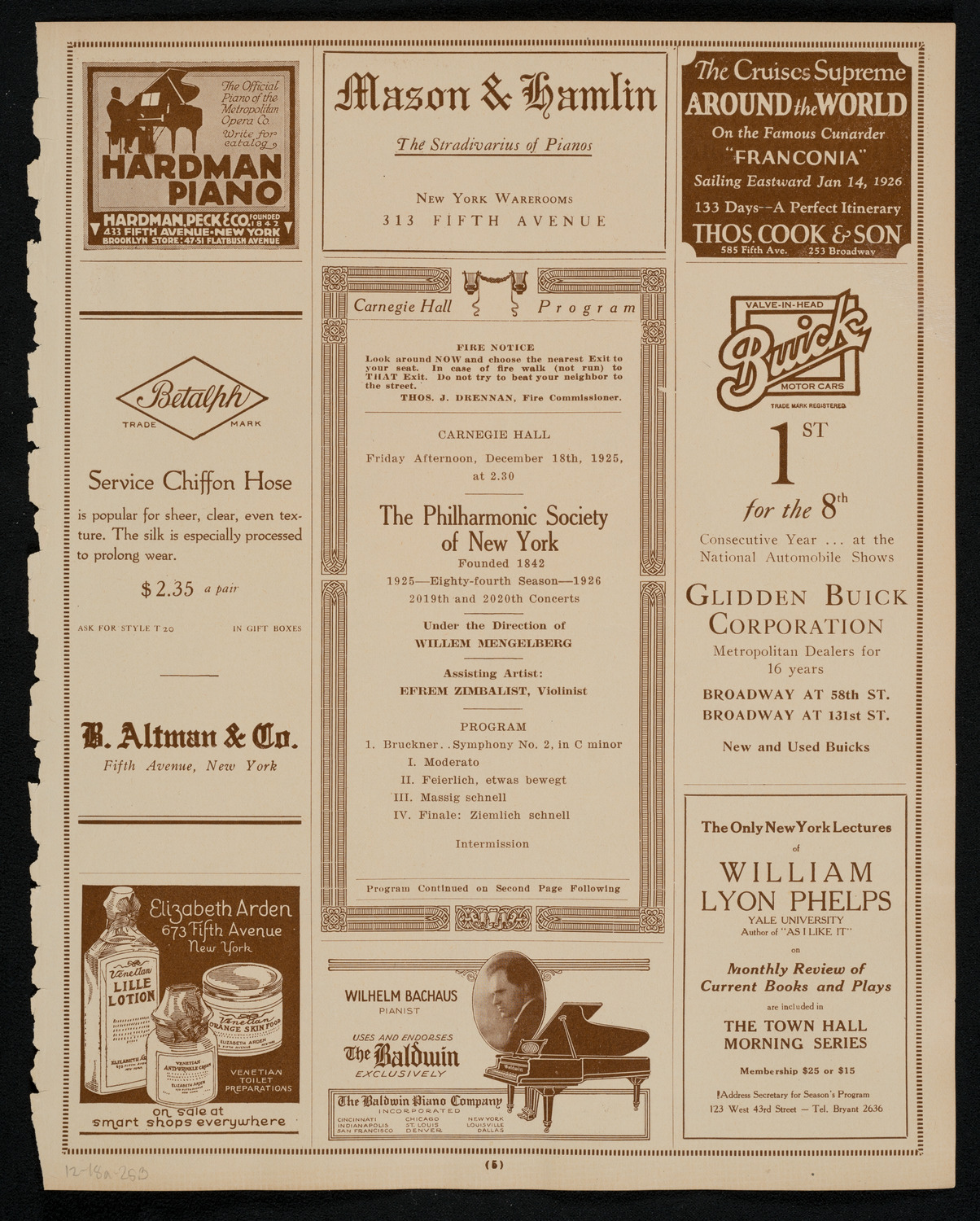 New York Philharmonic, December 18, 1925, program page 5