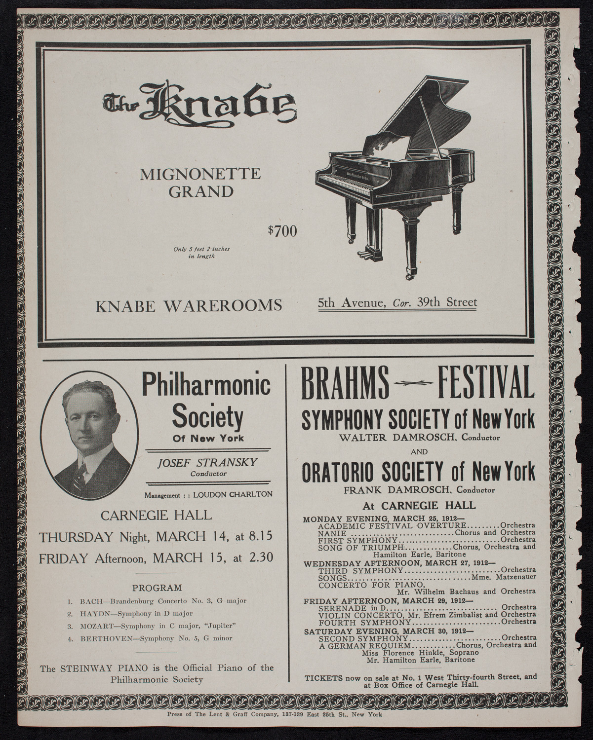 New York Philharmonic, March 10, 1912, program page 12