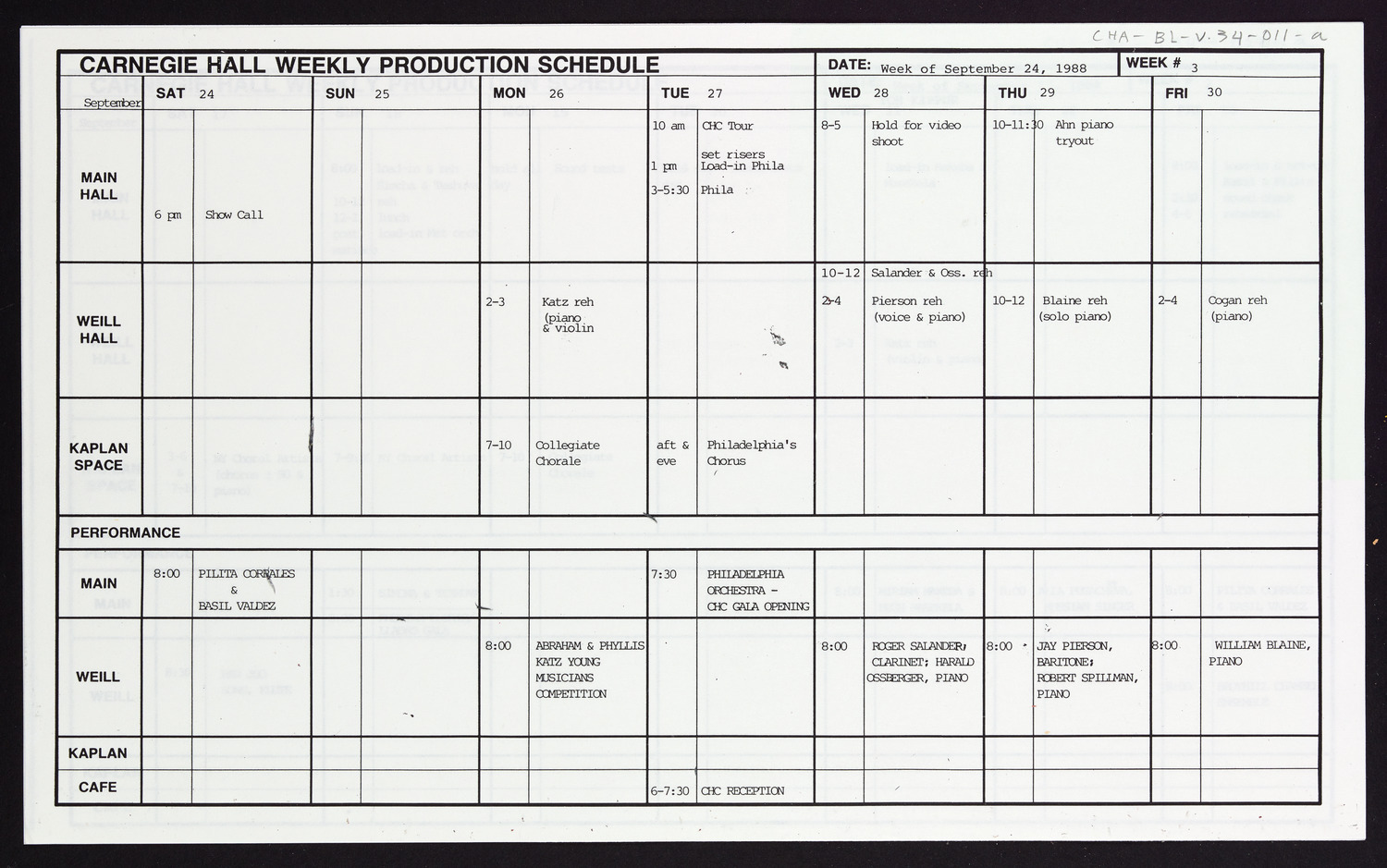 Carnegie Hall Booking Ledger, volume 34, page 11a