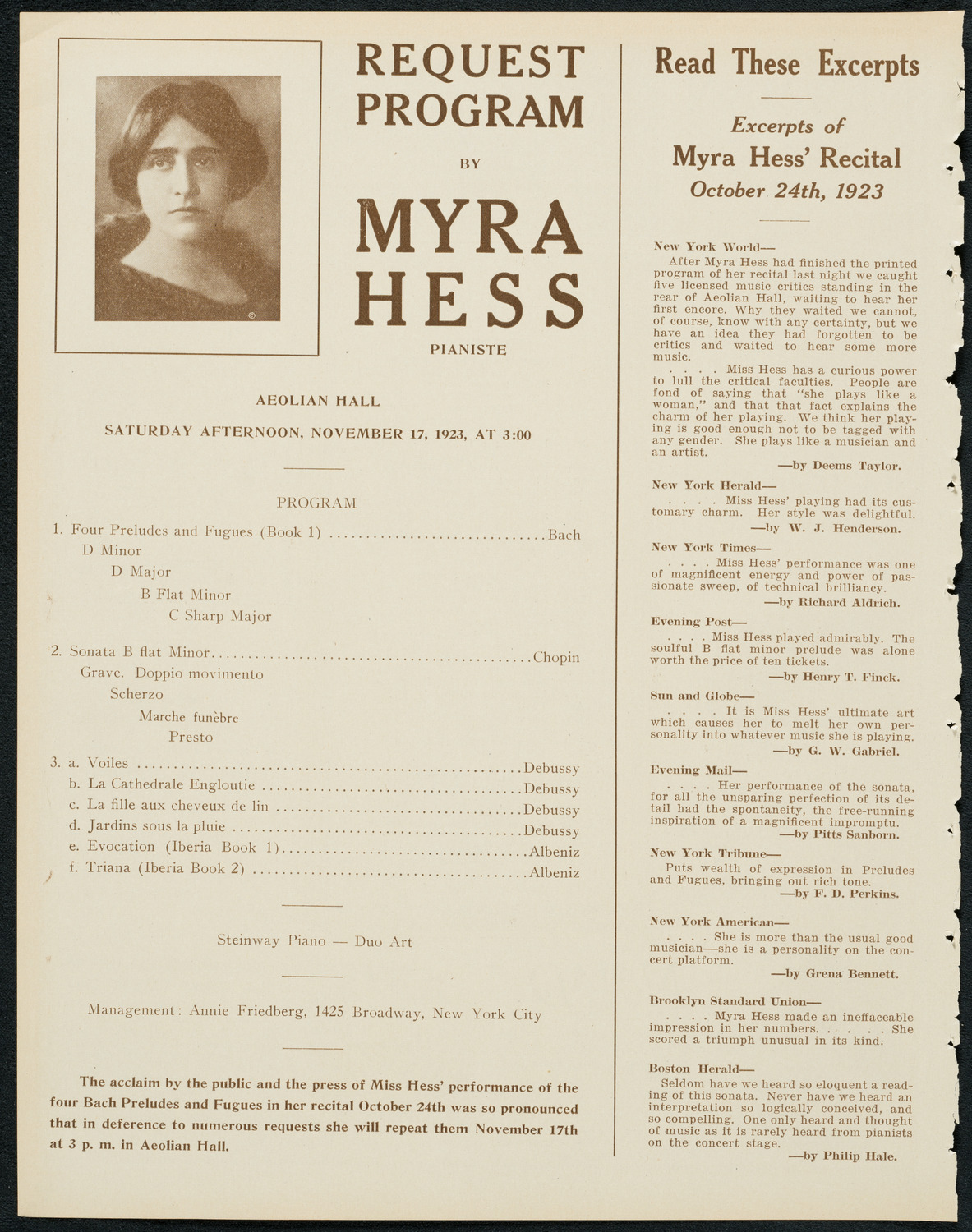 New York Philharmonic, November 10, 1923, program page 4