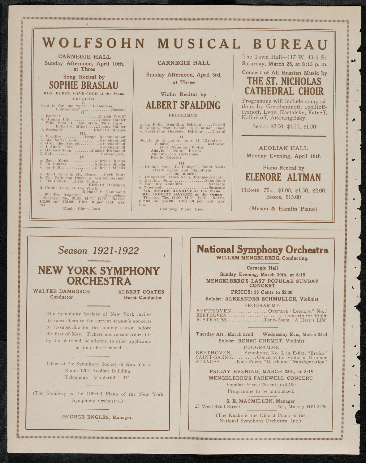 Josef Hofmann, Piano, March 20, 1921, program page 8