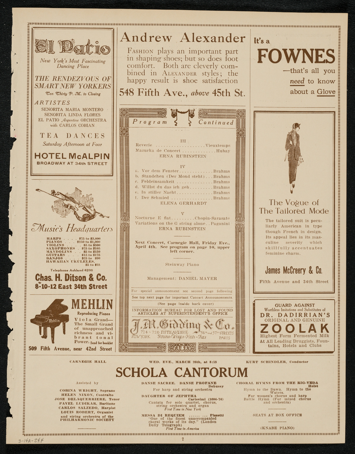 Elena Gerhardt, Soprano and Erna Rubinstein, March 14, 1924, program page 7