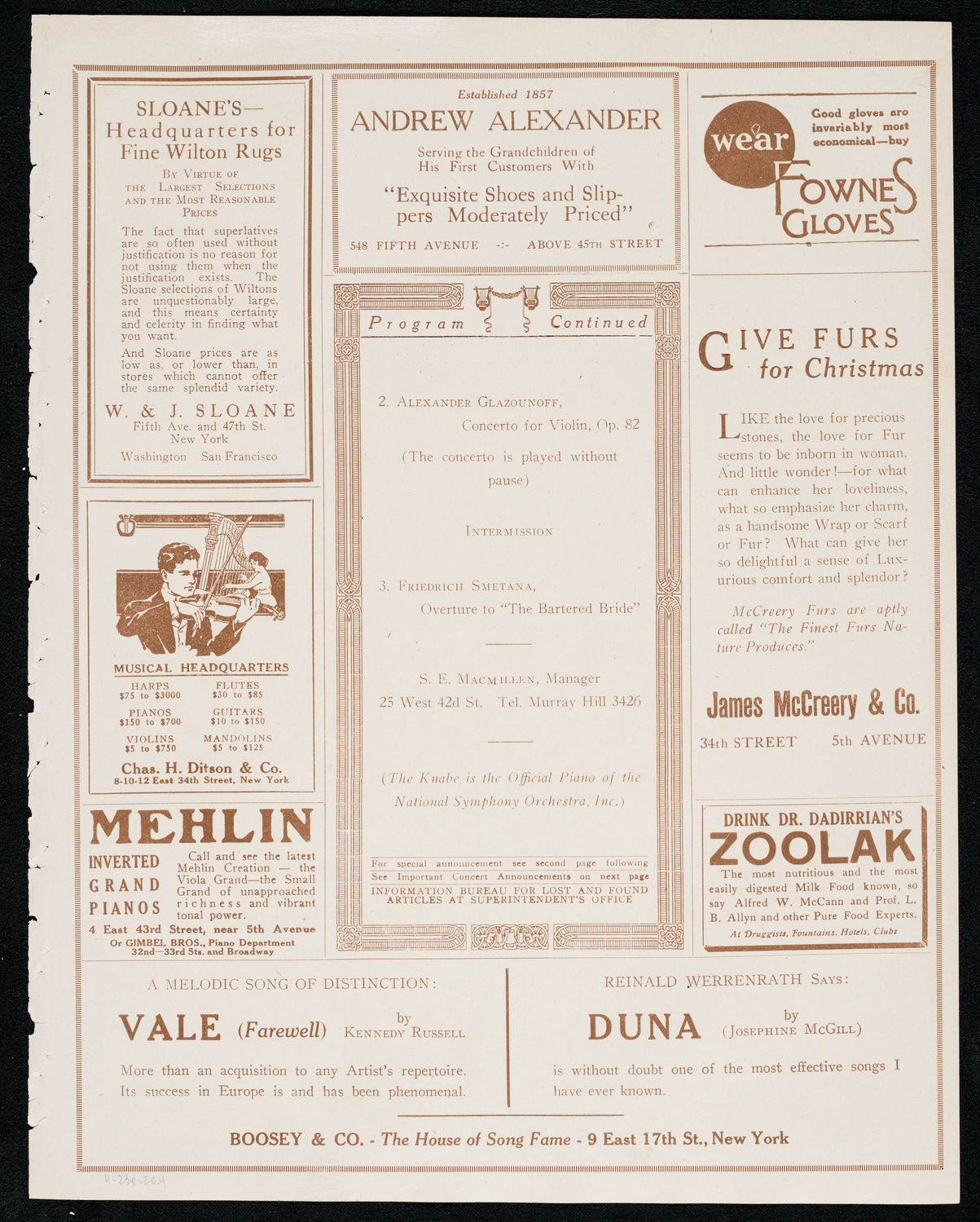 National Symphony Orchestra, November 23, 1920, program page 7