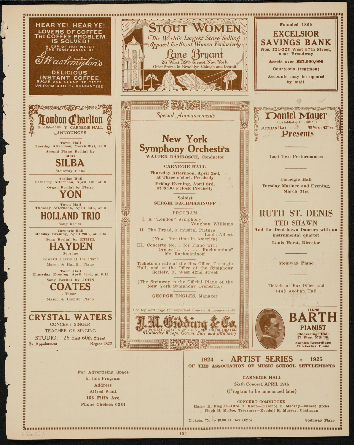 Josef Hofmann, Piano, March 28, 1925, program page 9