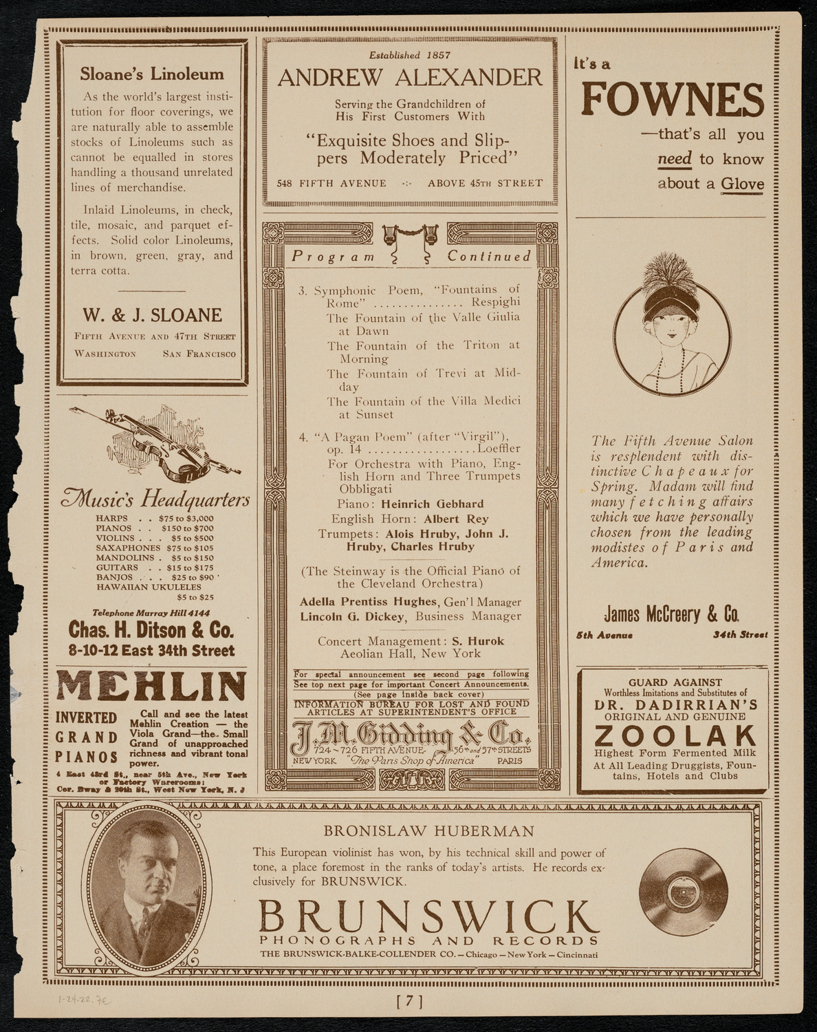 Cleveland Orchestra, January 24, 1922, program page 7