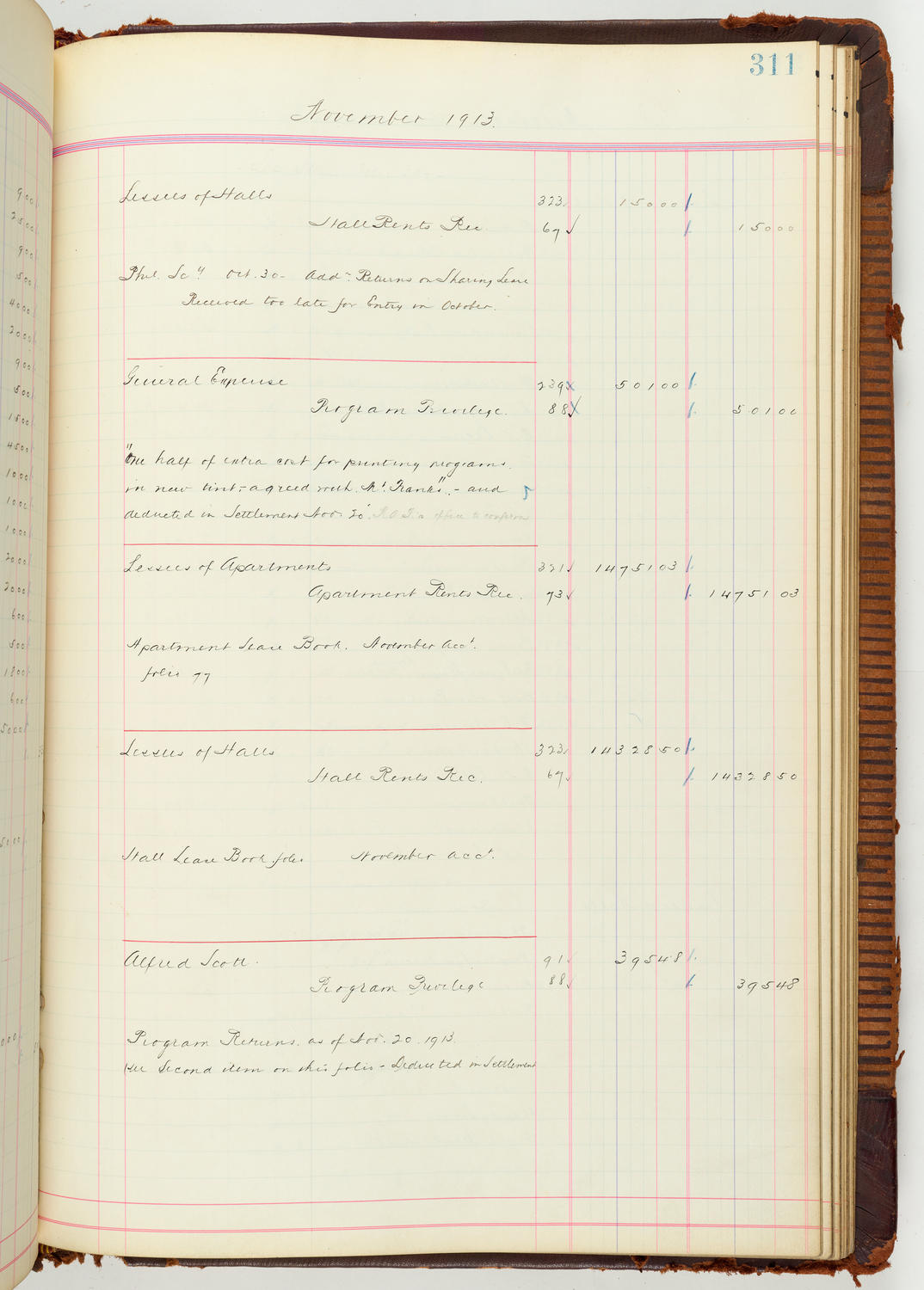 Music Hall Accounting Ledger Journal, volume 7, page 311