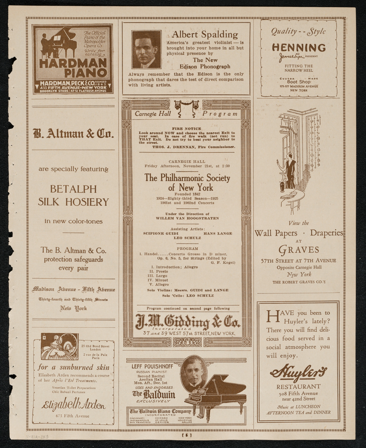 New York Philharmonic, November 21, 1924, program page 5