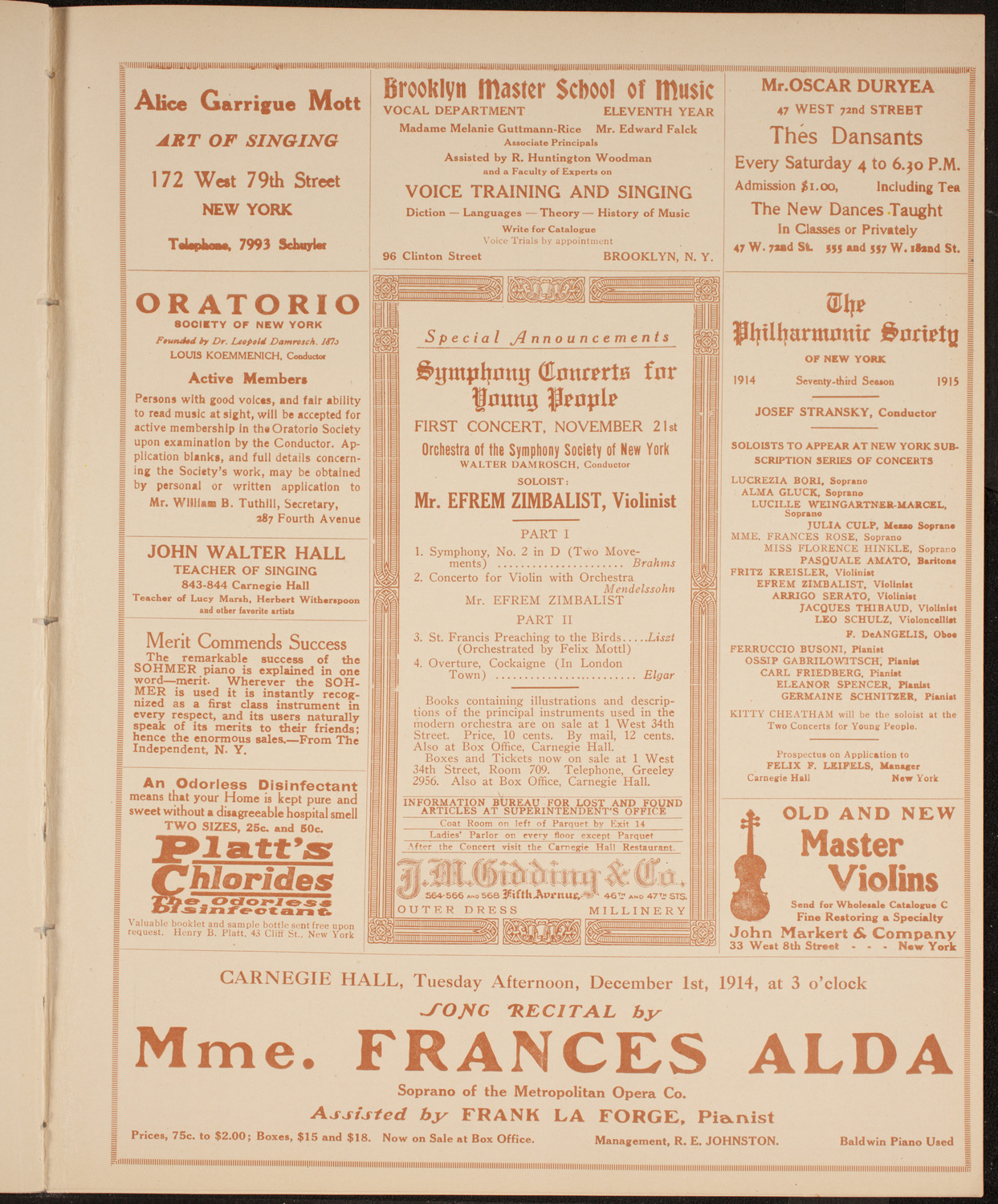 Ernestine Schumann-Heink, Mezzo-Soprano, November 17, 1914, program page 9