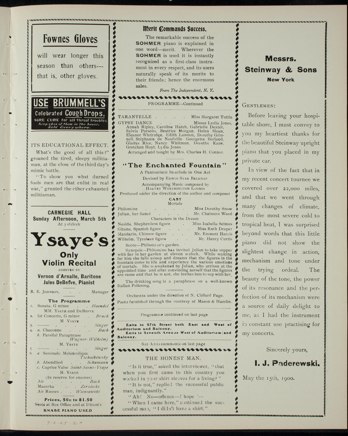 Fifth Annual Entertainment of the Junior League, March 2, 1905, program page 3