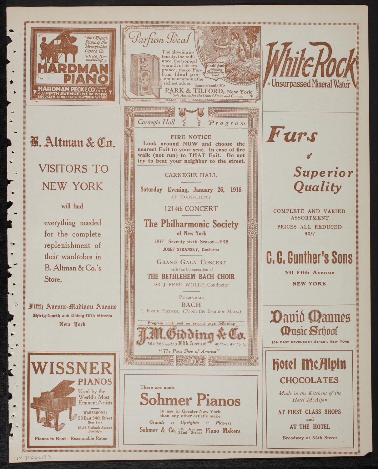 New York Philharmonic, January 26, 1918, program page 5