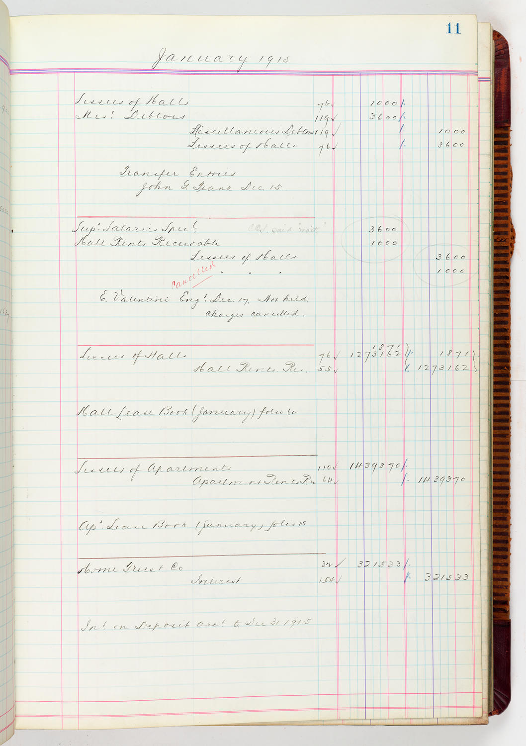 Music Hall Accounting Ledger, volume 5, page 11