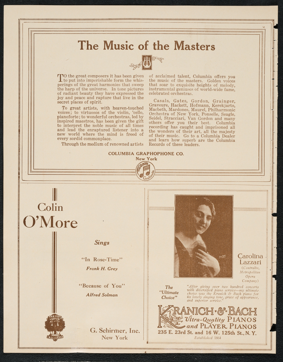 Colin O'More, Tenor, with Sigmund Schwarzenstein, Violin, December 15, 1922, program page 6