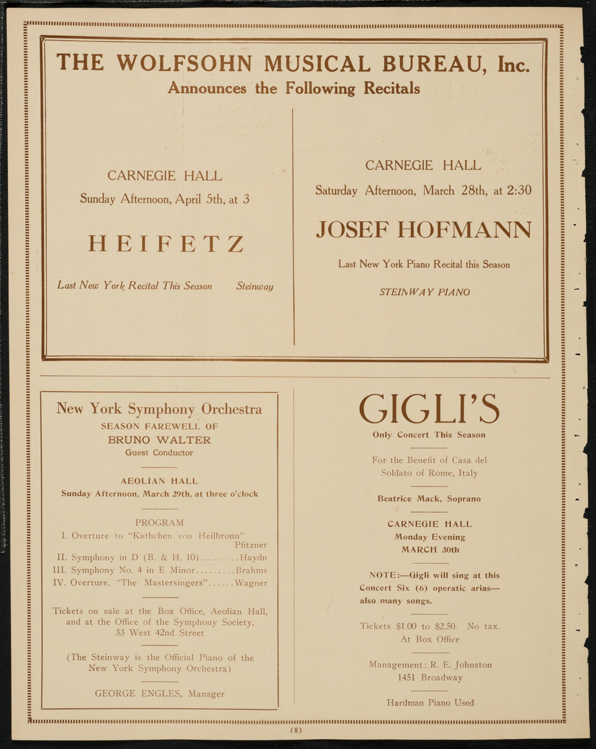 New York Philharmonic, March 26, 1925, program page 8