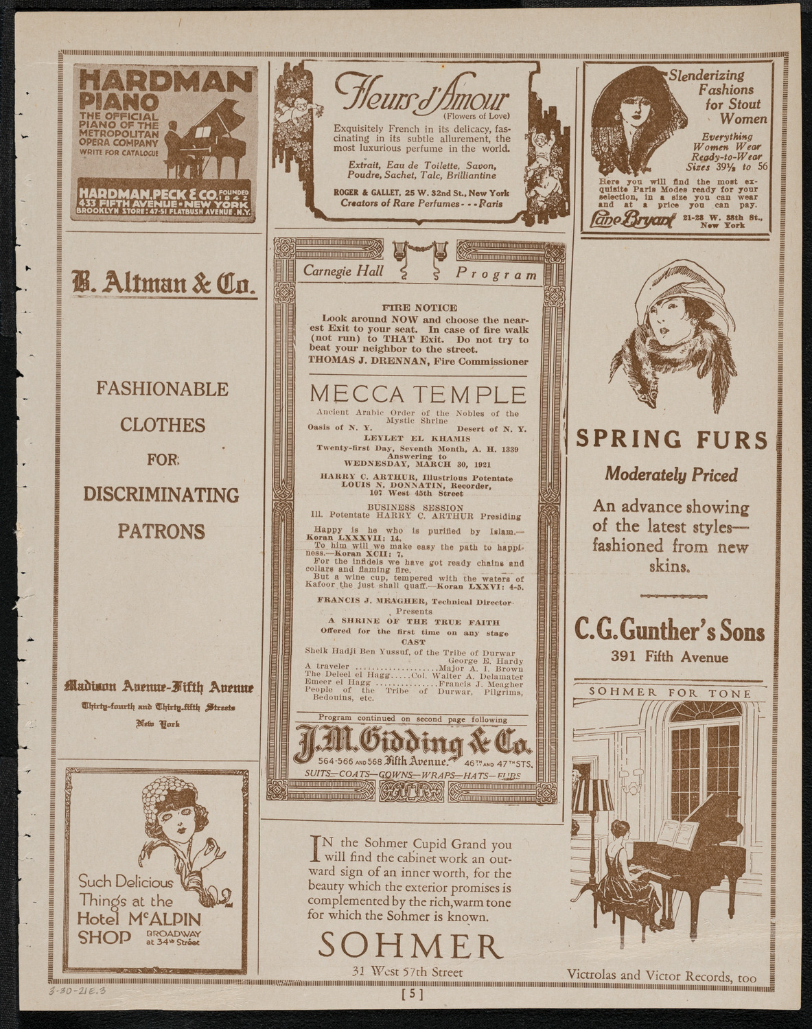 Mecca Temple of New York: Ancient Arabic Order of the Nobles of the Mystic Shrine, March 30, 1921, program page 5