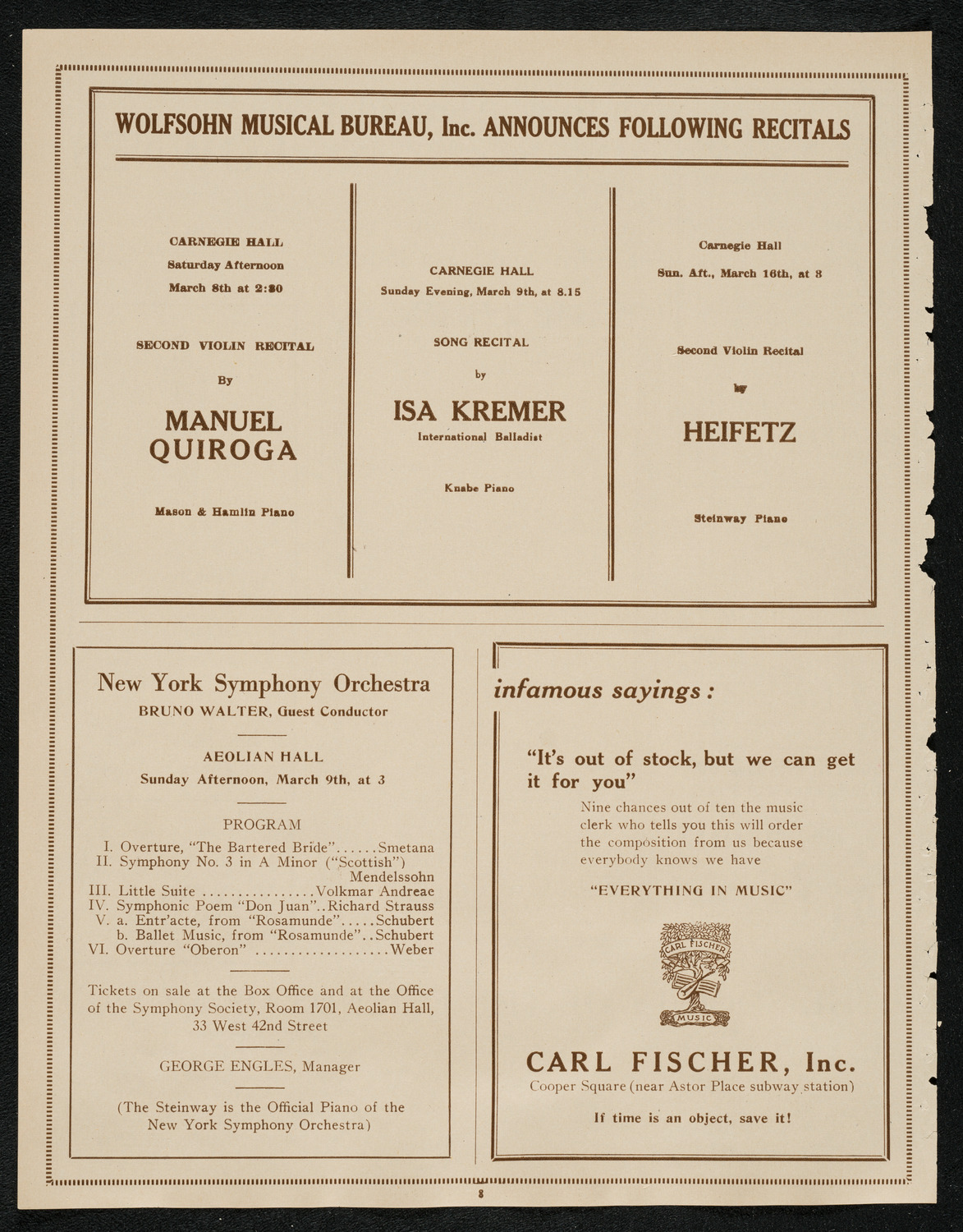 New York Philharmonic, March 7, 1924, program page 8