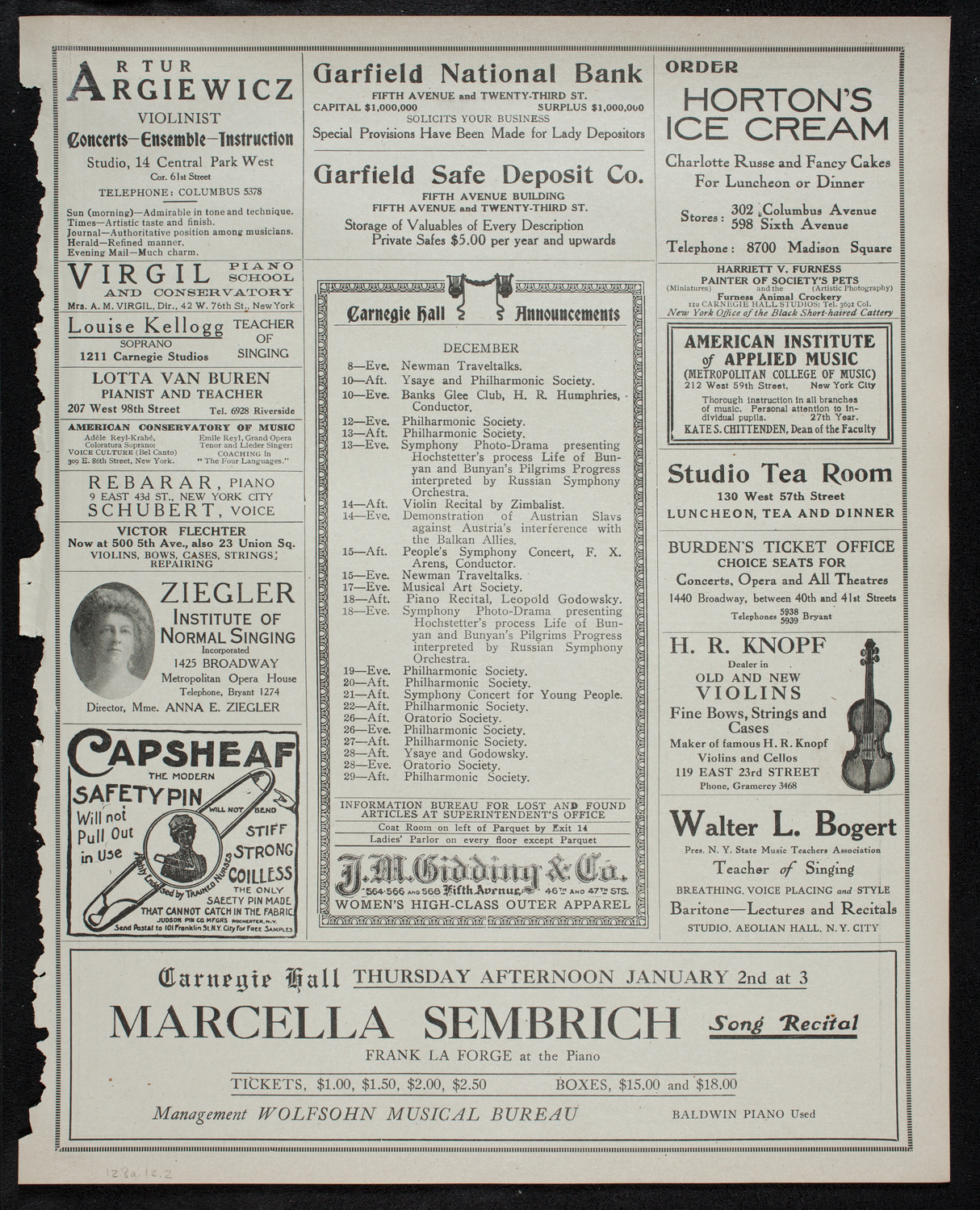 R.G. Knowles Travel Studies: Austria and Vienna, December 8, 1912, program page 3