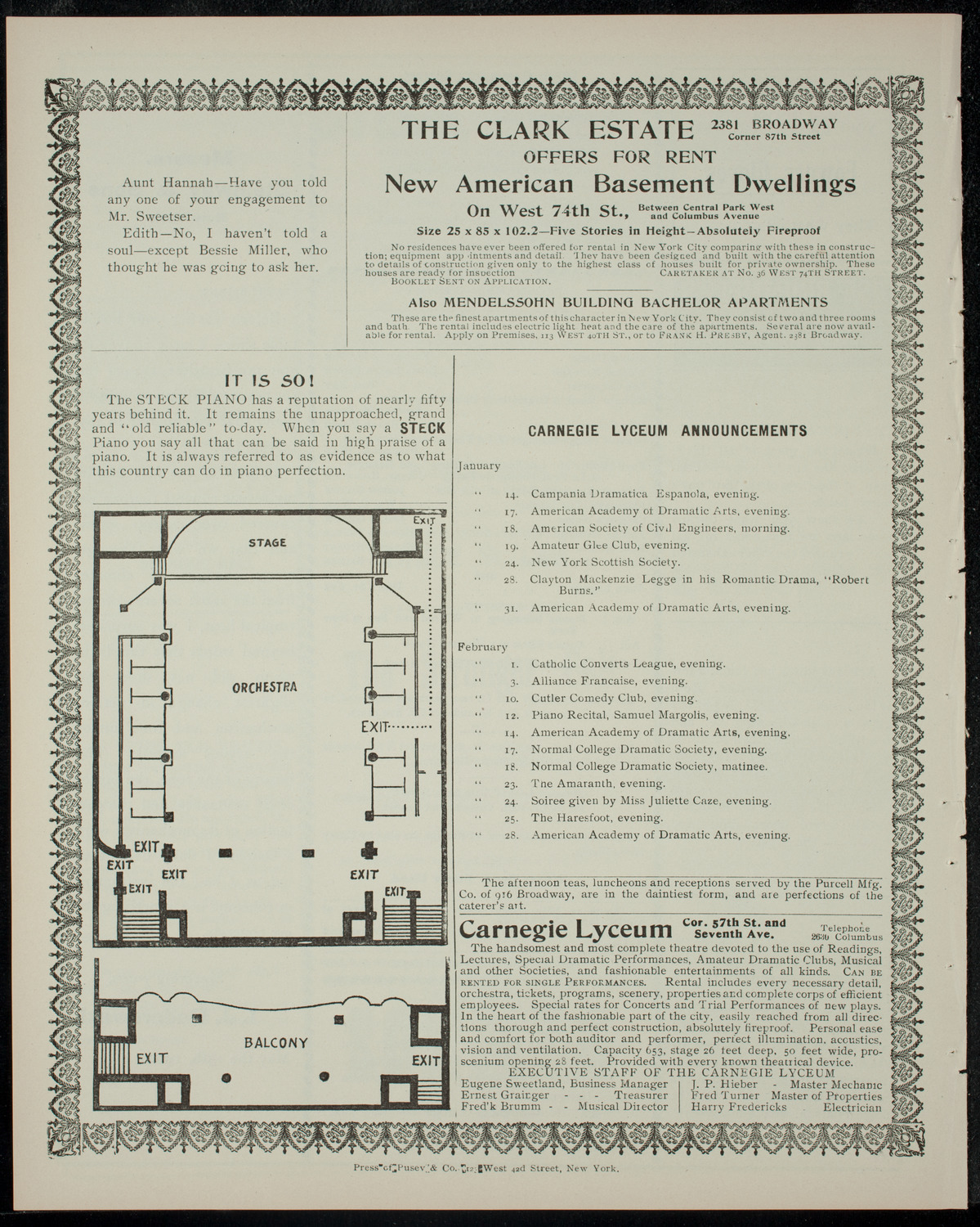 Dirce St. Cyr in "The Stronger Call", January 12, 1905, program page 4