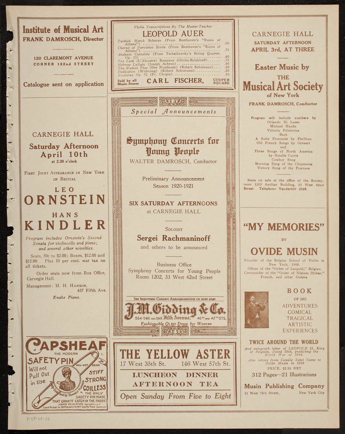 Russian Symphony Society of New York, March 27, 1920, program page 9