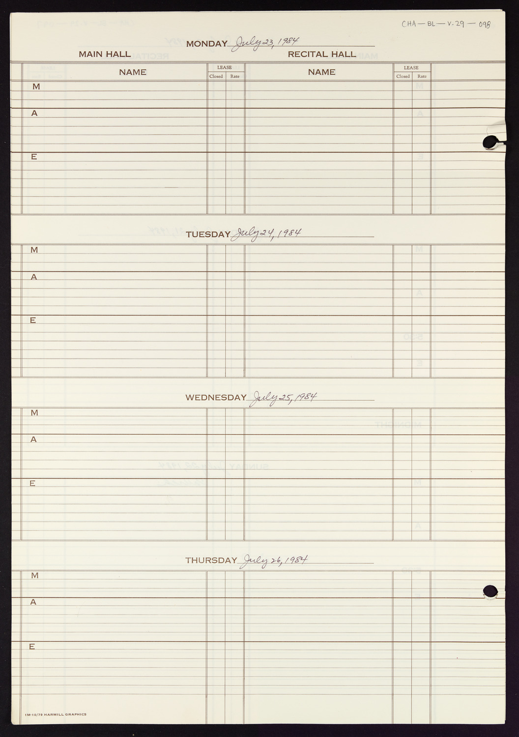 Carnegie Hall Booking Ledger, volume 29, page 98