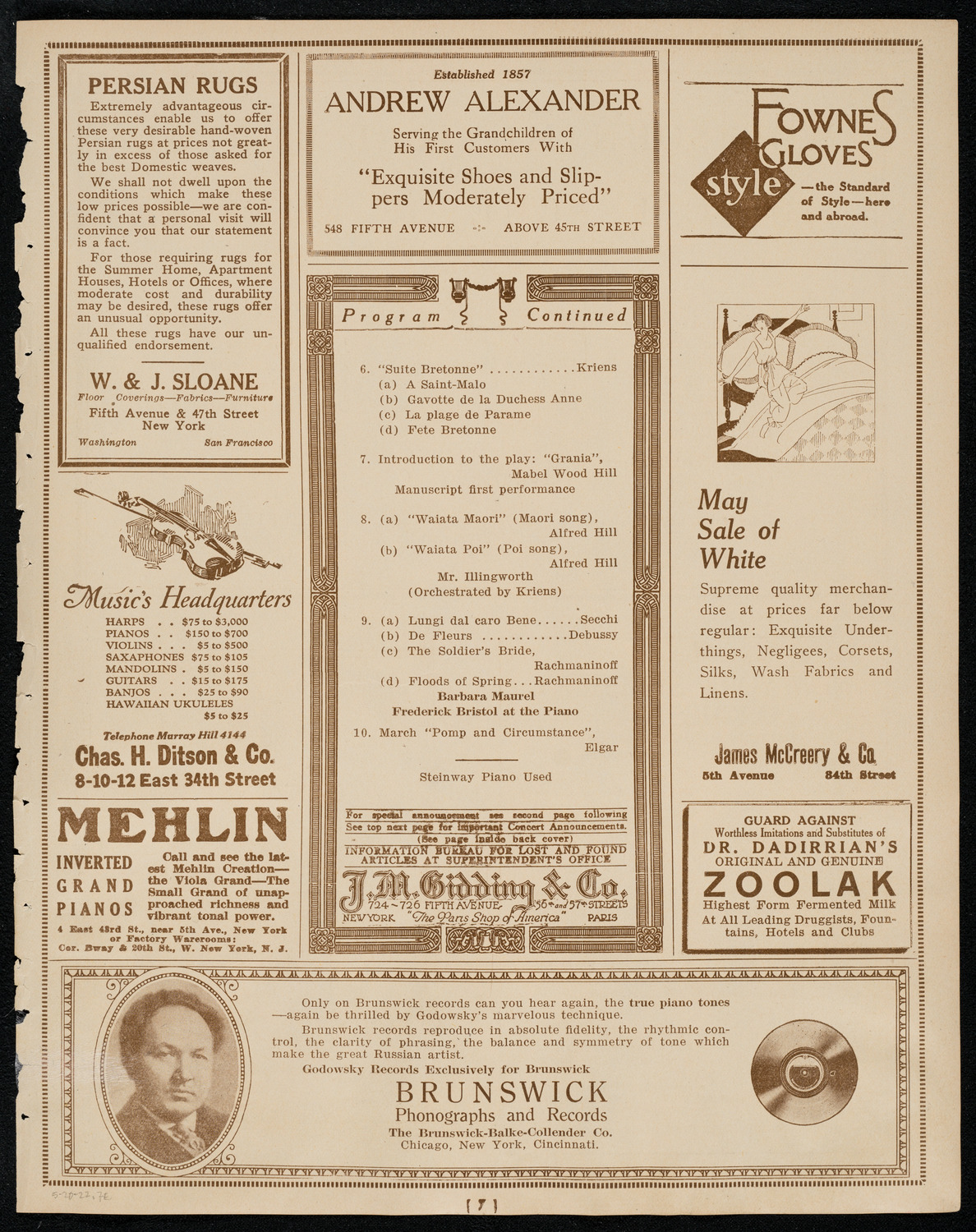 Kriens Symphony Club, May 20, 1922, program page 7