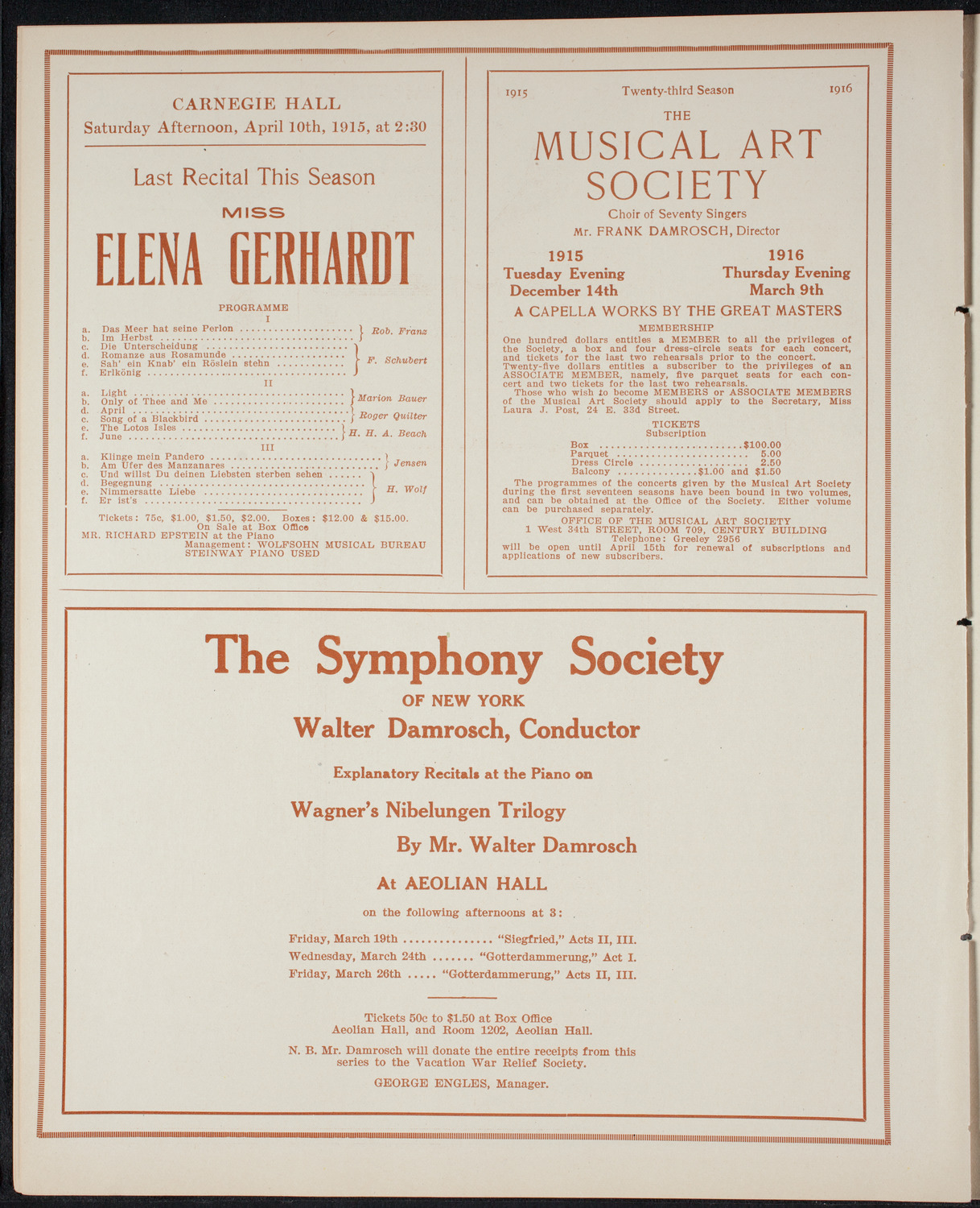 Farewell Testimonial to Mme. Lalla Vandervelde, March 17, 1915, program page 8