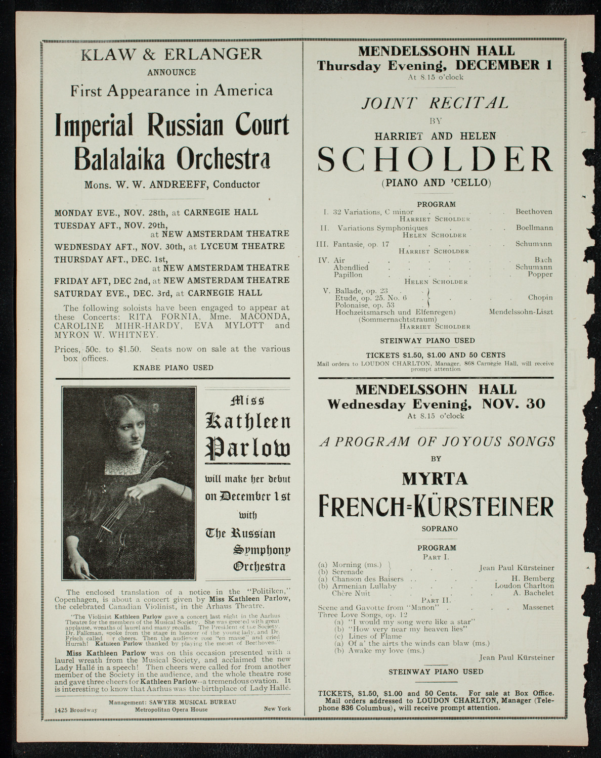 Elmendorf Lecture: Vienna, November 28, 1910, program page 10