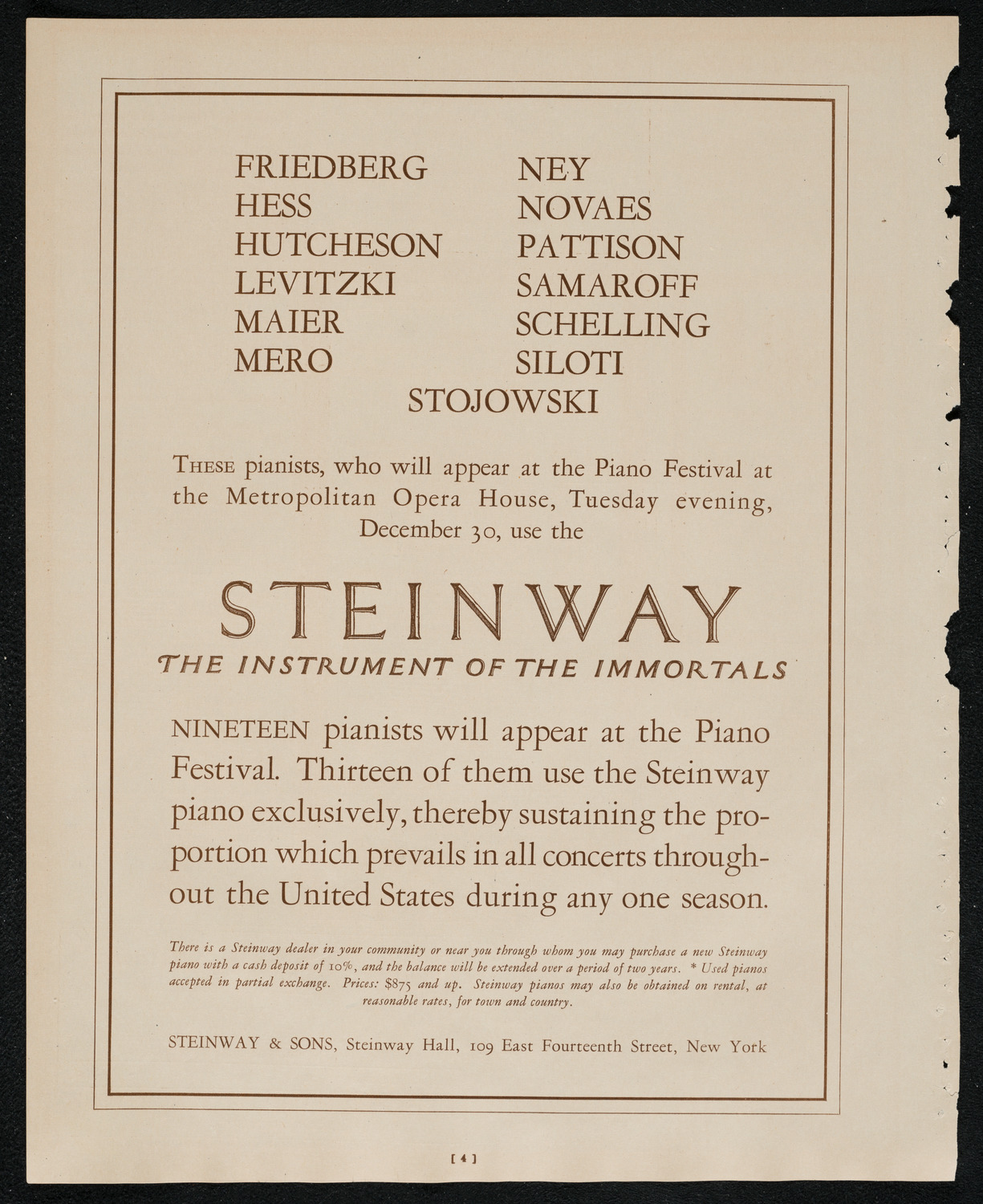 New York Philharmonic, December 28, 1924, program page 4