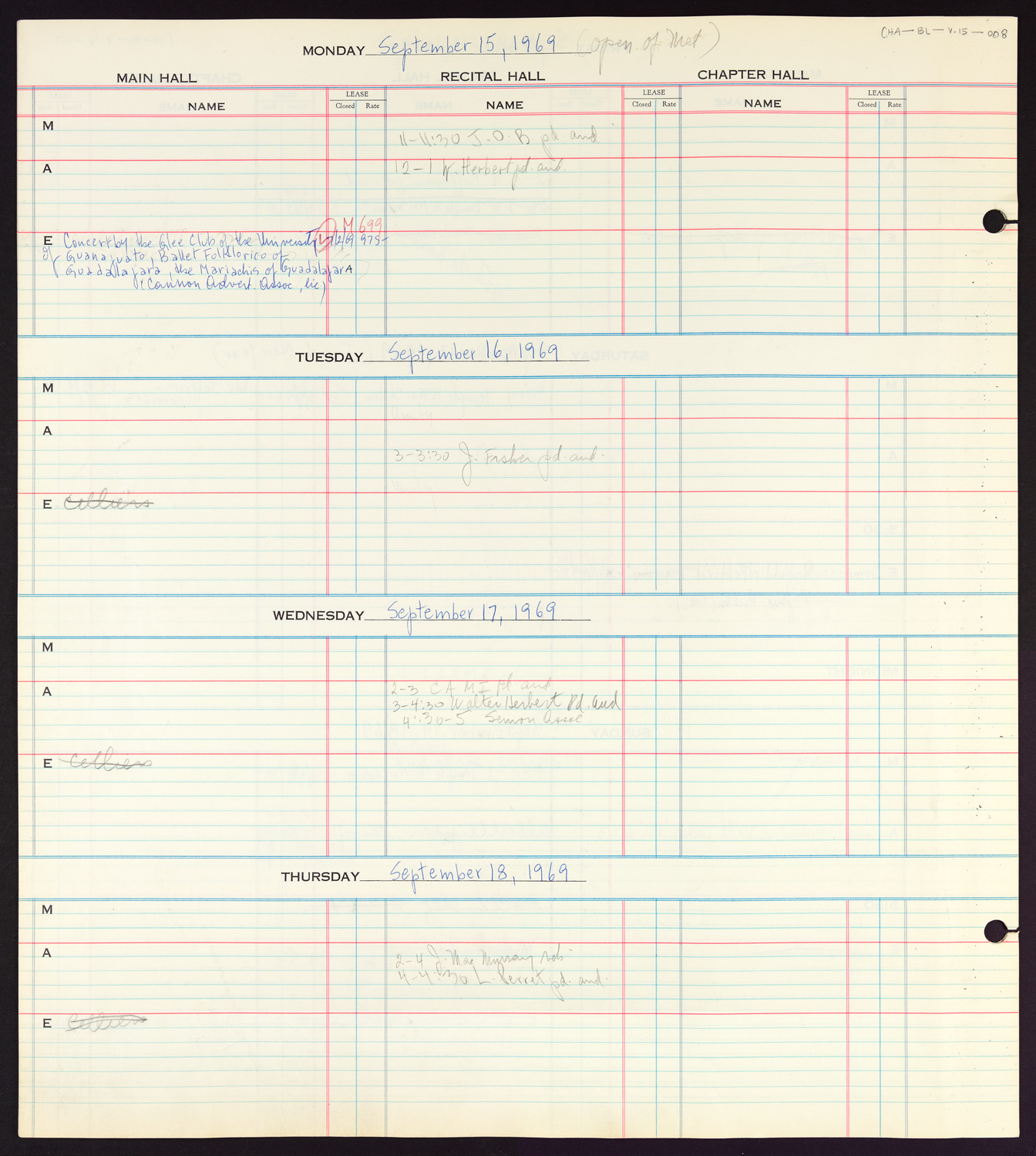 Carnegie Hall Booking Ledger, volume 15, page 8