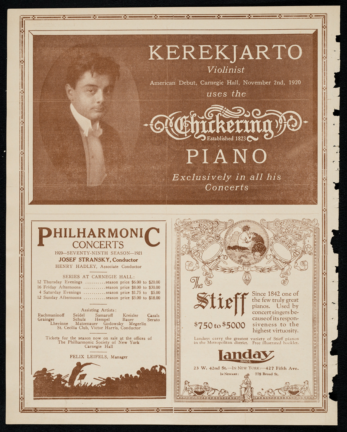 Efrem Zimbalist, Violin, October 31, 1920, program page 12