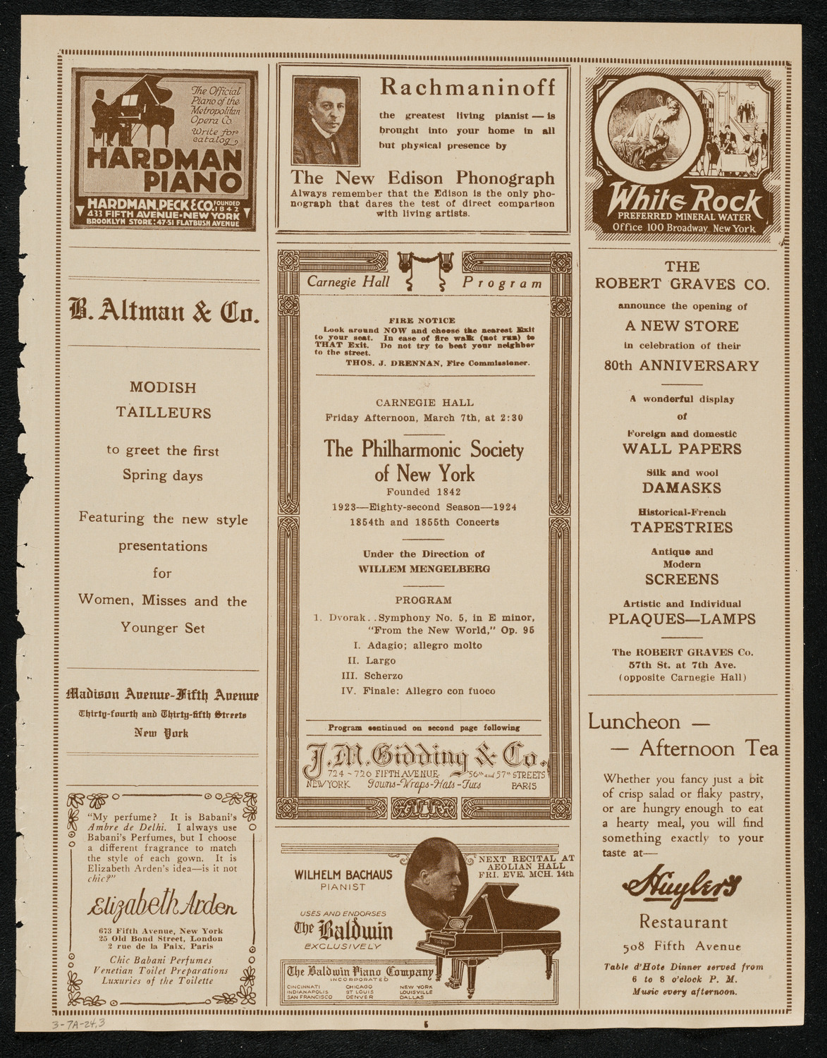 New York Philharmonic, March 7, 1924, program page 5