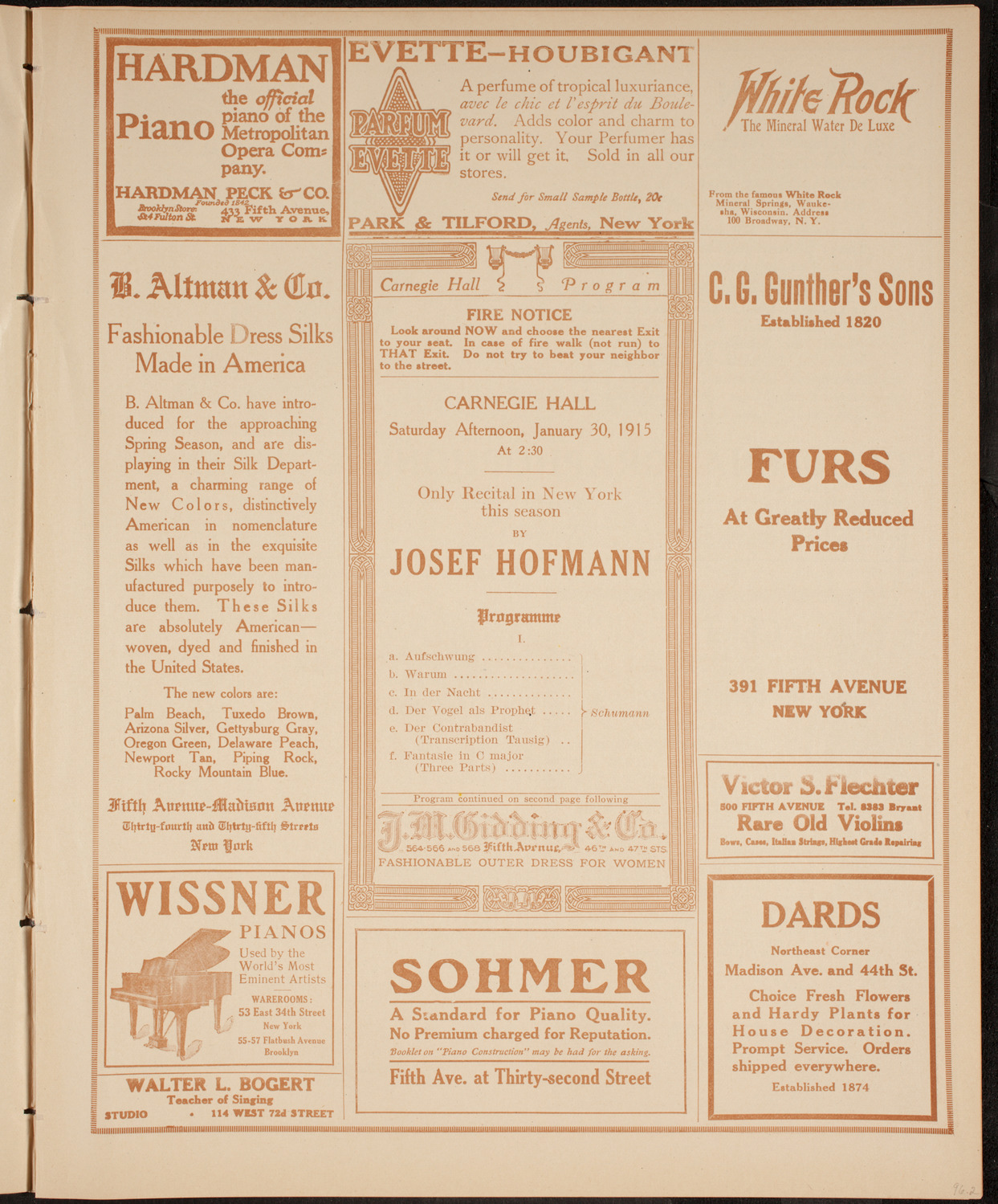 Josef Hofmann, Piano, January 30, 1915, program page 5