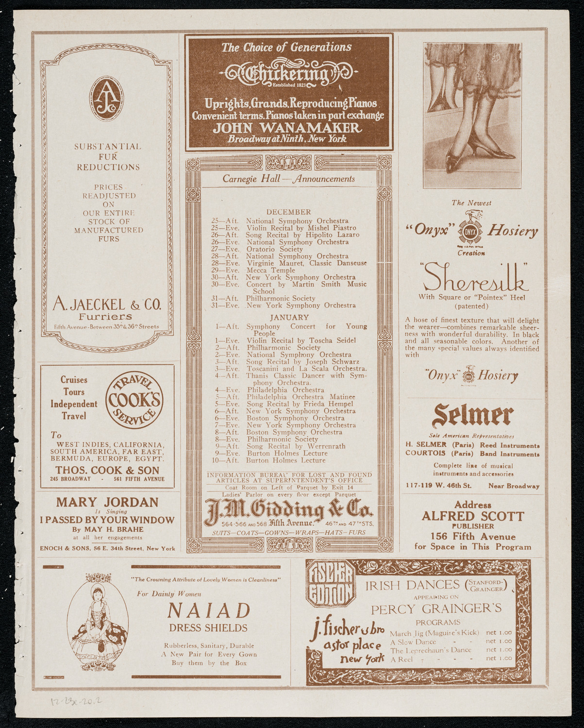 Mischa Levitzki, Piano and Sascha Jacobsen, Violin, December 23, 1920, program page 3