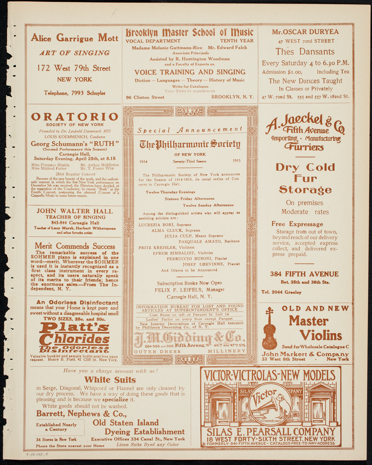 Columbia University Chorus, April 15, 1914, program page 9