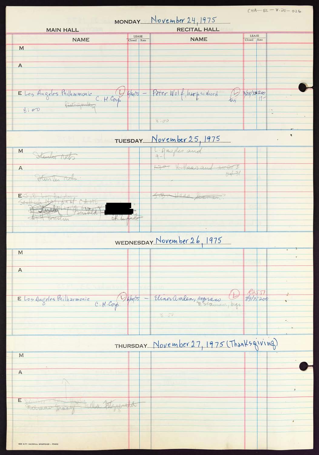 Carnegie Hall Booking Ledger, volume 21, page 26