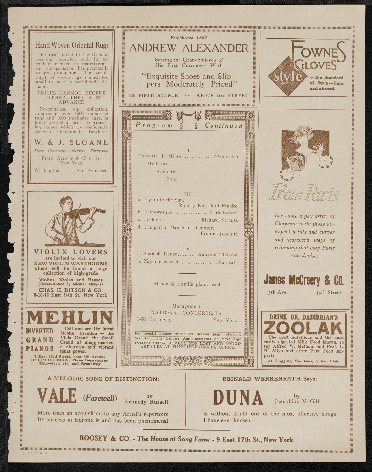 Sascha Jacobsen, Violin, March 22, 1921, program page 7