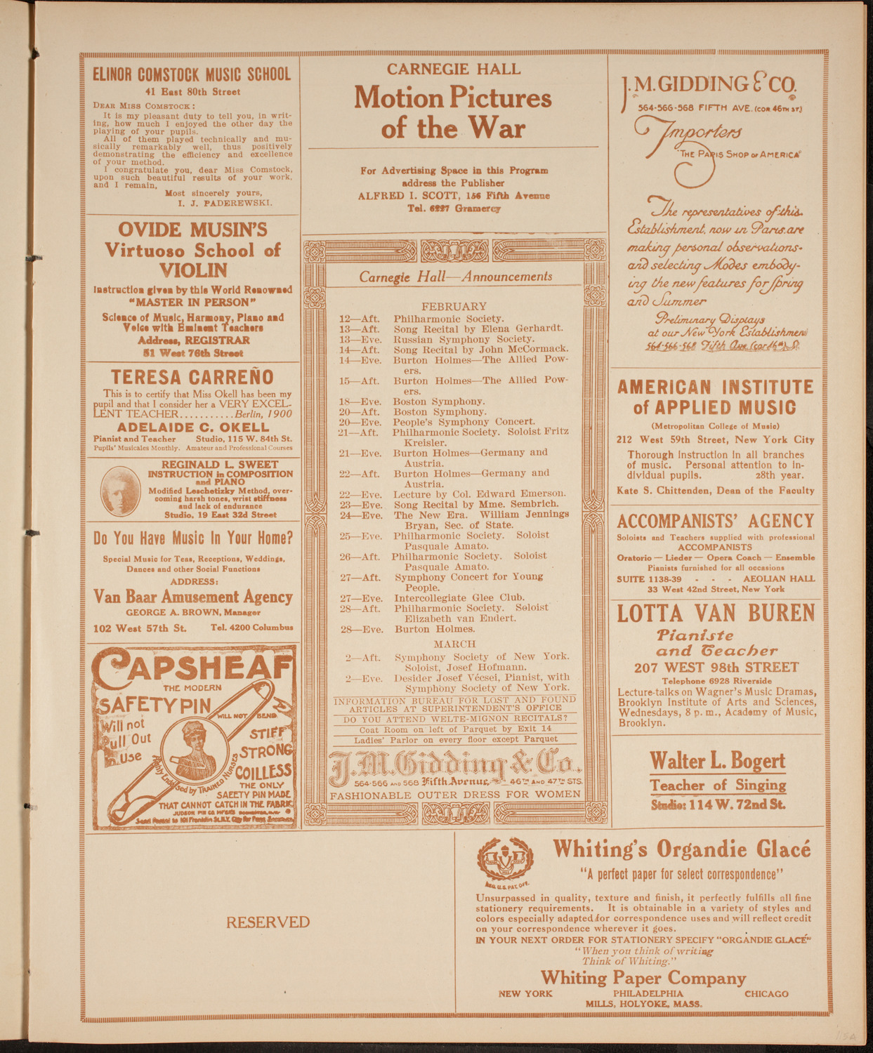 New York Philharmonic, February 11, 1915, program page 3