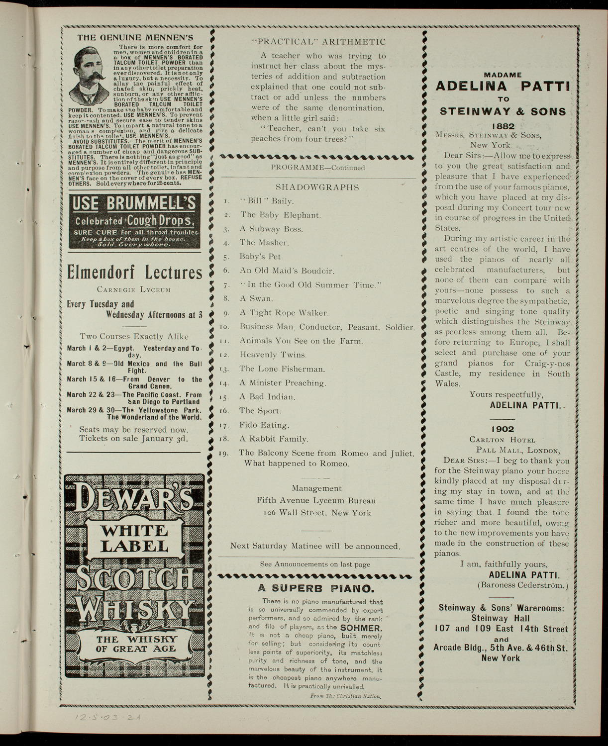 Ah Foon, December 5, 1903, program page 3