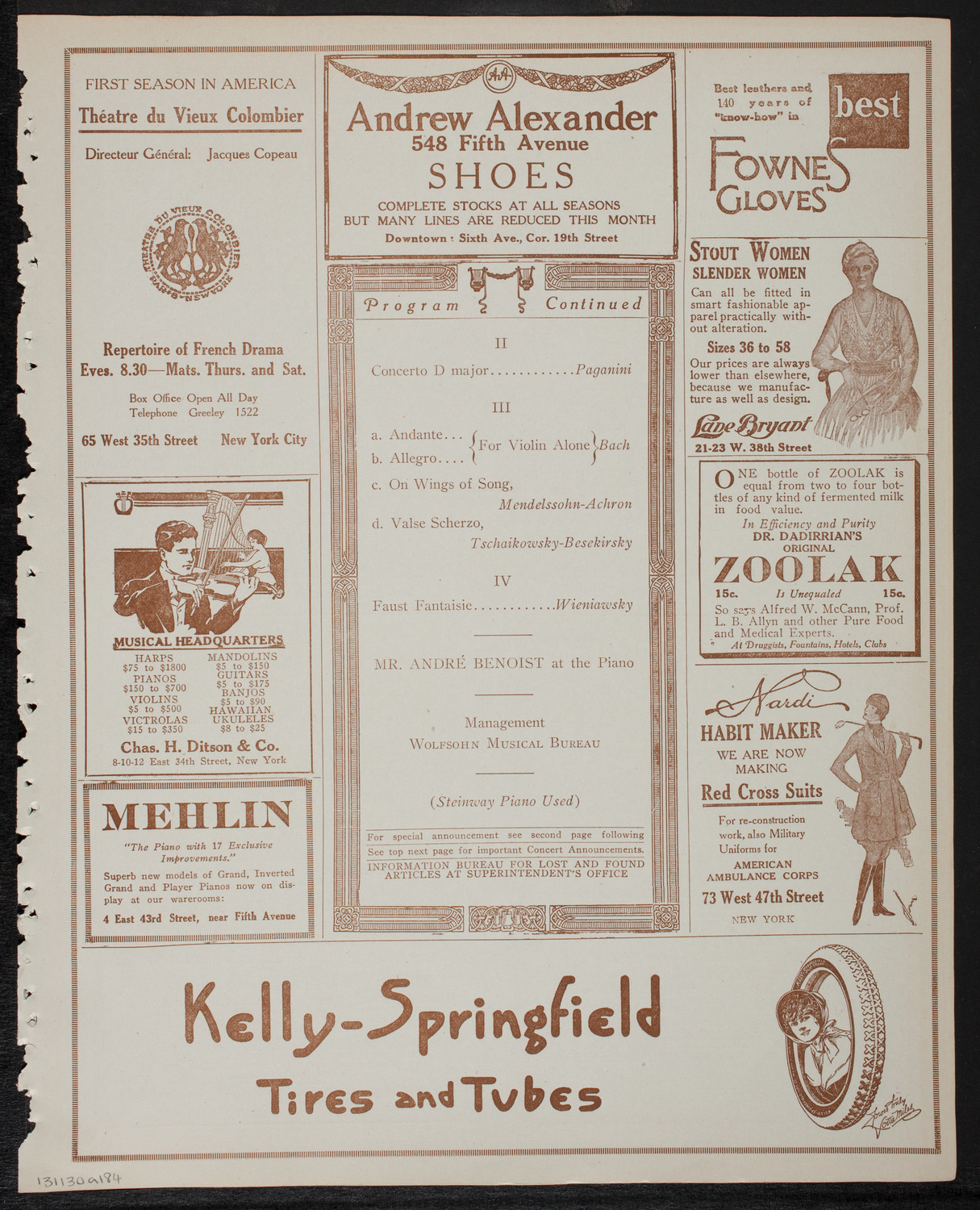 Jascha Heifetz, Violin, January 30, 1918, program page 7